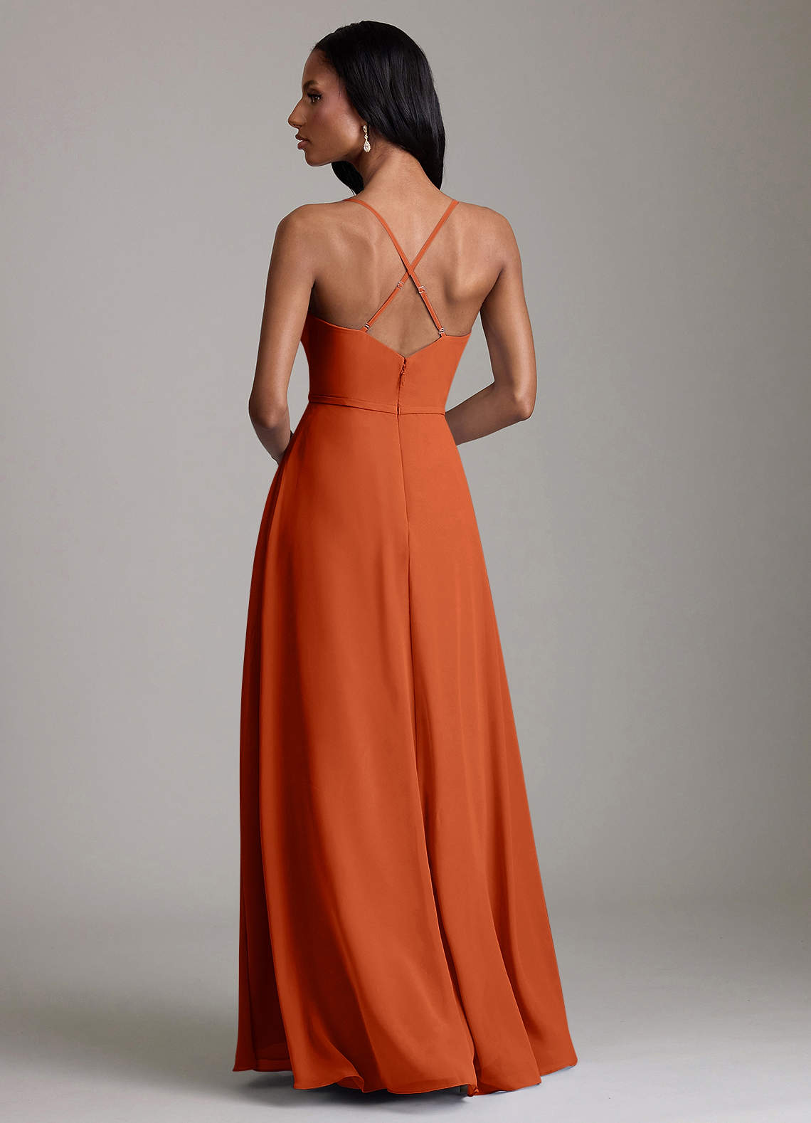 Naeem A-Line V-Neck Chiffon Bridesmaid Dress in Burnt Orange