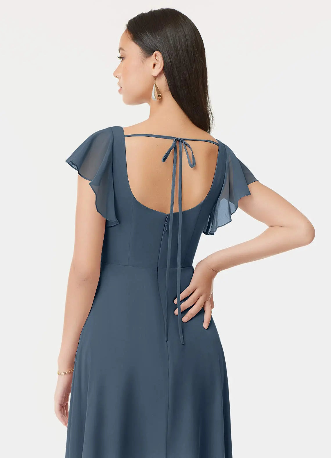Bondi A-Line Square-Neck Chiffon Bridesmaid Dress in Neptune