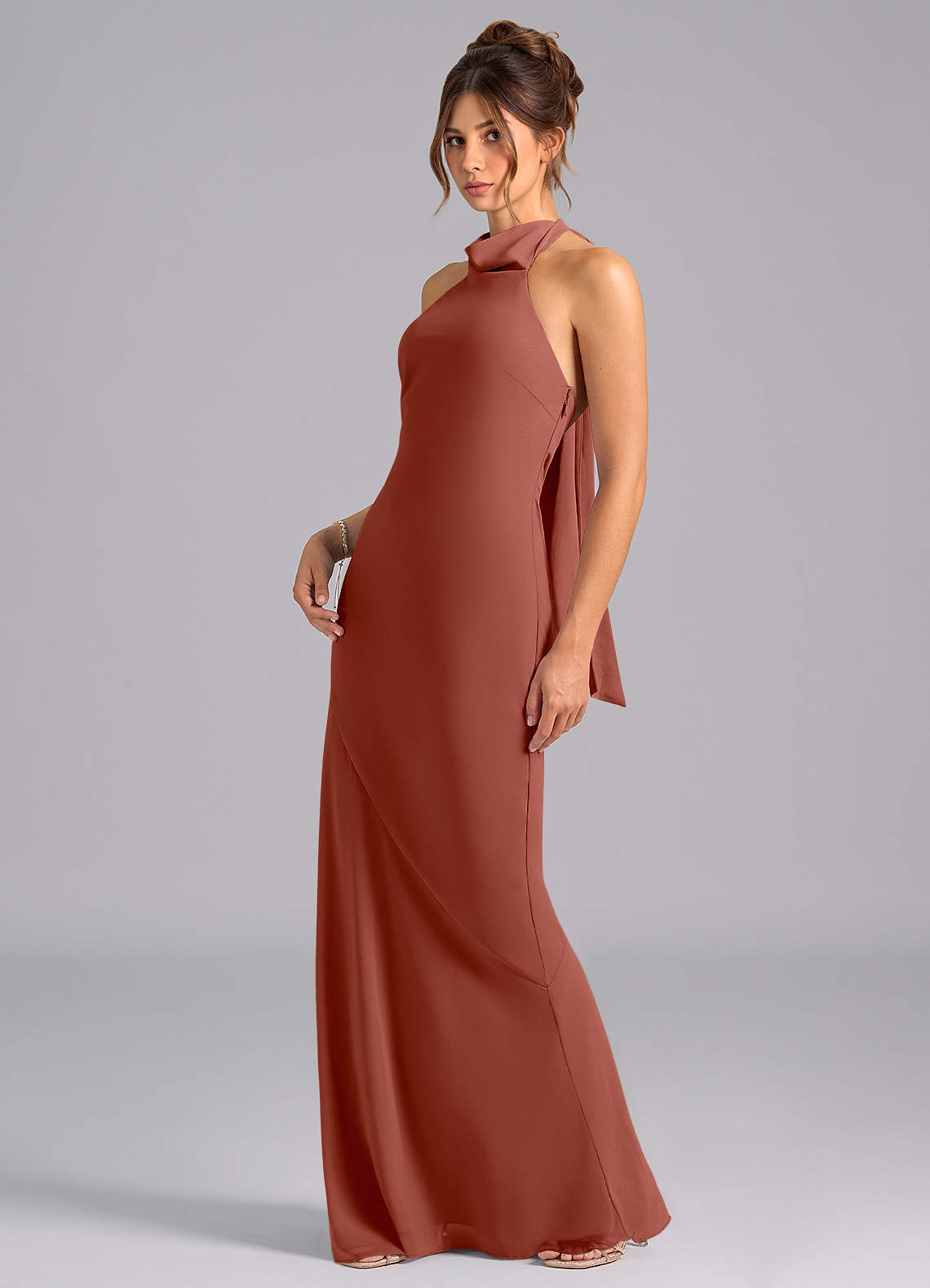 Velli Mermaid Halter Chiffon Bridesmaid Dress in Auburn