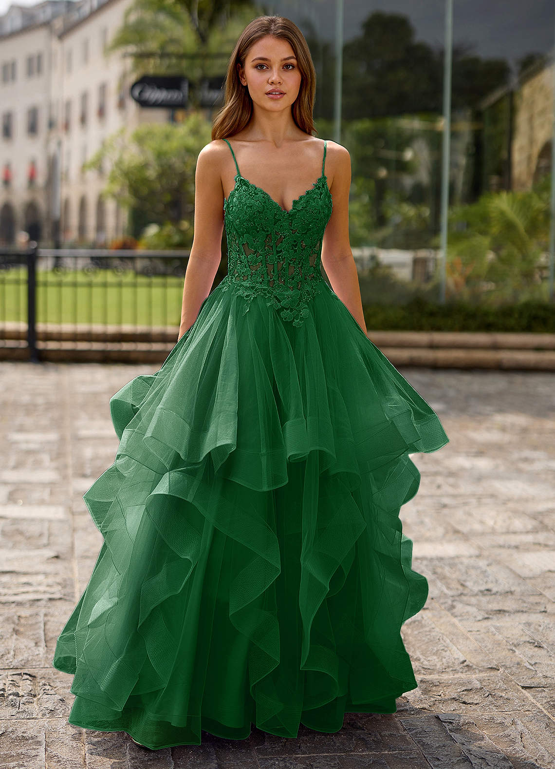 Spitze Ball Gown Sweetheart Lace Tulle Evening Dress in Dark Green