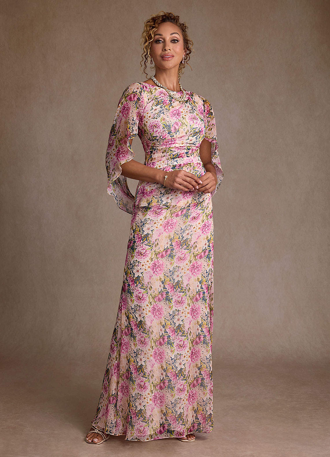 Belladonna Mermaid Scoop-Neck Chiffon Mother of the Bride Dress in Lavender Floral