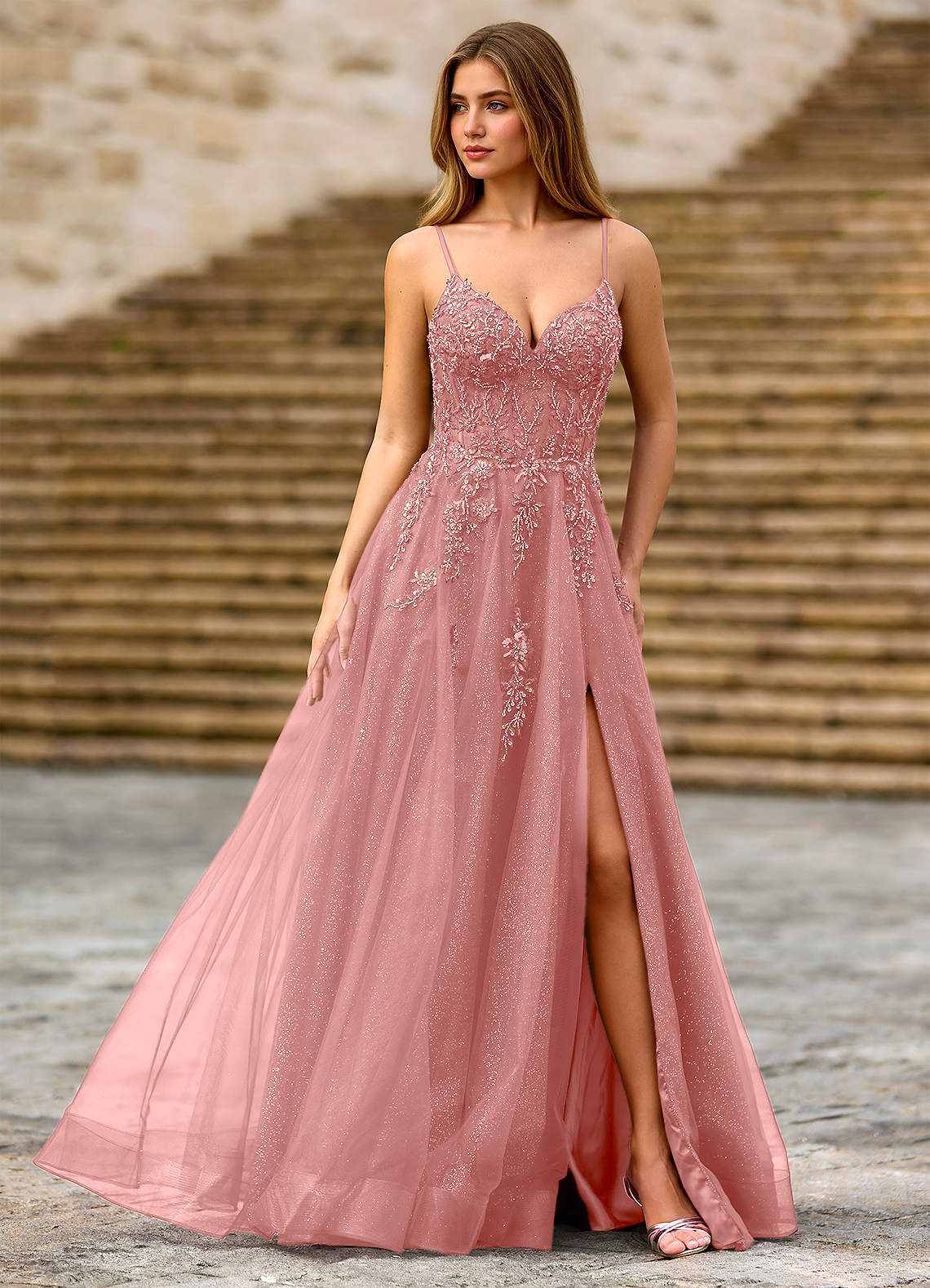 Milliener A-Line V-Neck Tulle Evening Dress in black