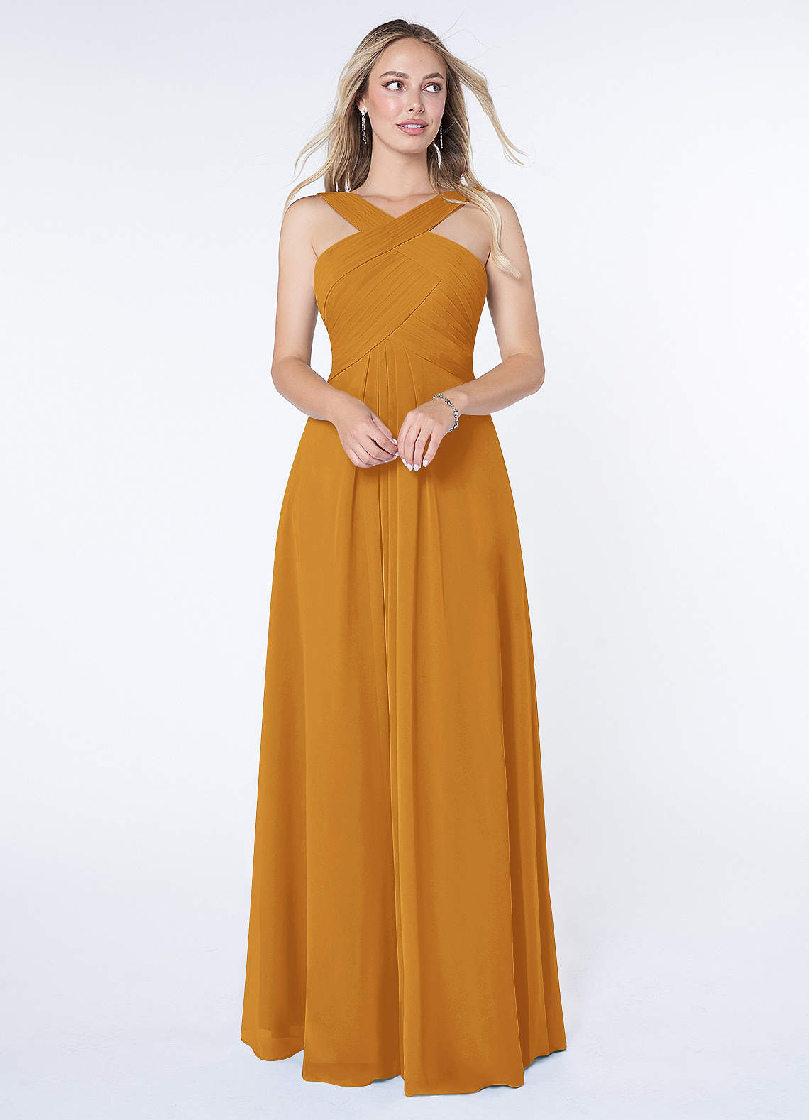 Kaleigh A-Line Halter Chiffon Bridesmaid Dress in butterscotch