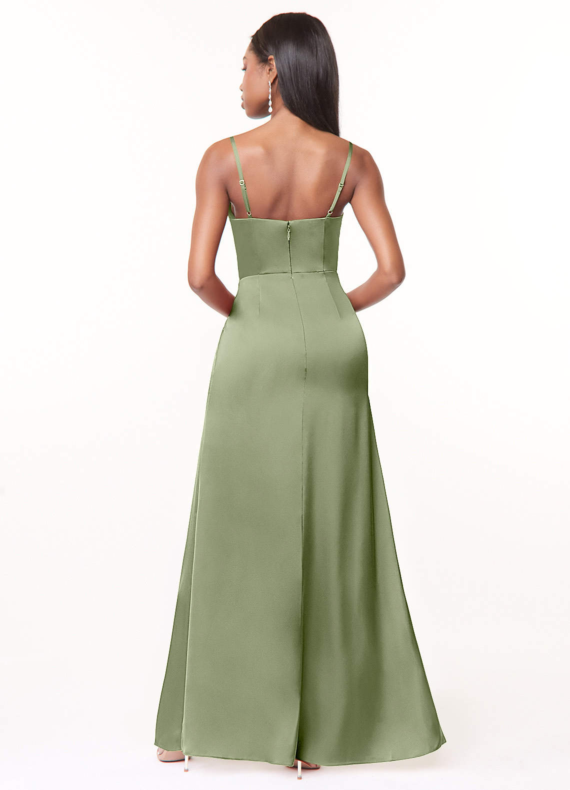 Maci A-Line V-Neck Stretch Satin Bridesmaid Dress in Pistachio