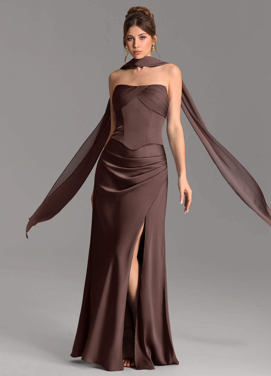 Nicki Sheath Scoop-Neck Stretch Satin Bridesmaid Dress in Ganache