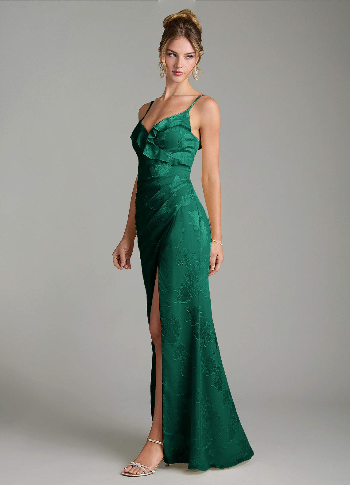 Larsa Mermaid V-Neck Jacquard Bridesmaid Dress in Emerald