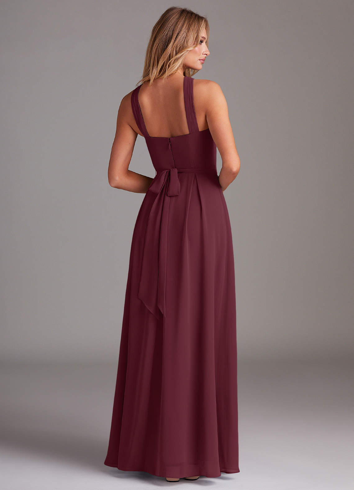 Dixie A-Line Halter Chiffon Bridesmaid Dress in Cabernet