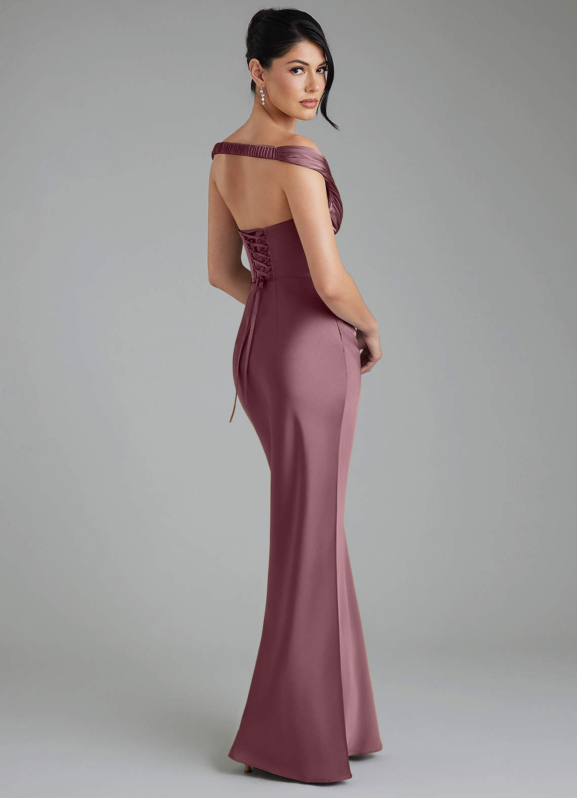 Stella Sheath V-Neck Stretch Satin Bridesmaid Dress in Amethyst