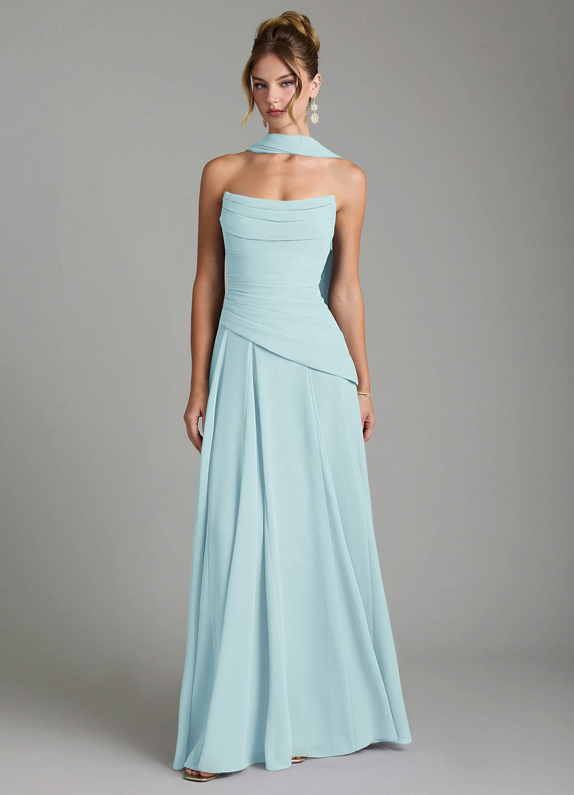 Gabriela A-Line Cowl-Neck Chiffon Bridesmaid Dress in Sea Glass
