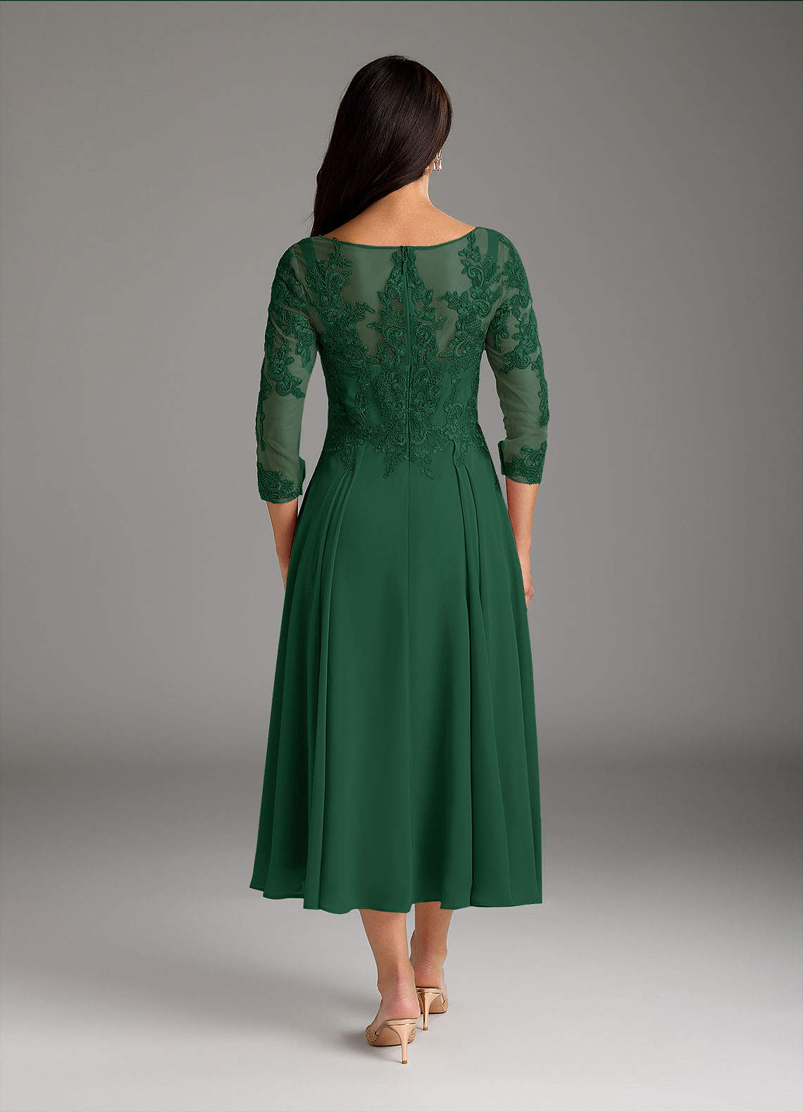 Marge A-Line Scoop-Neck Chiffon and Lace Mother of the Bride Dress in Dark Green