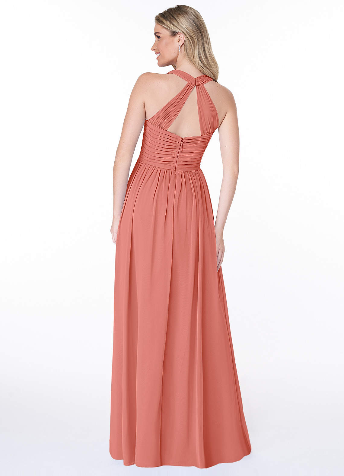 Jaclyn A-Line Halter Chiffon Bridesmaid Dress in Salmon Pink