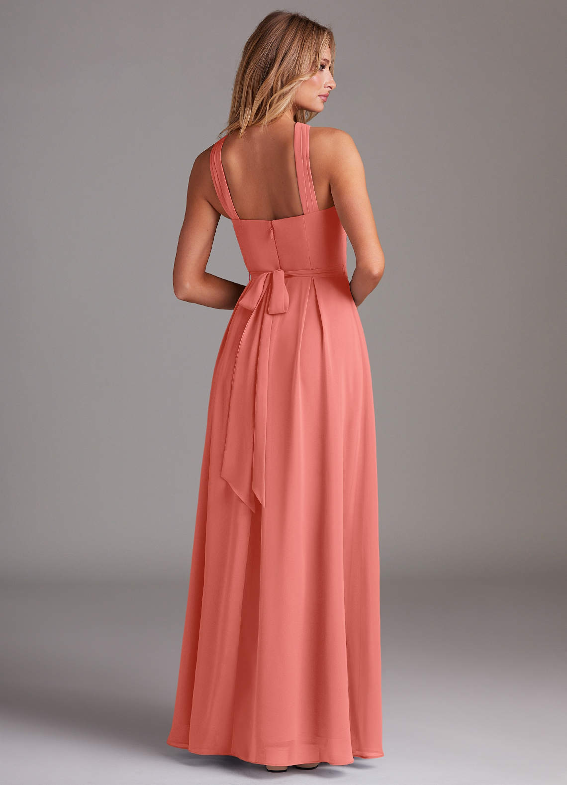 Dixie A-Line Halter Chiffon Bridesmaid Dress in Salmon Pink