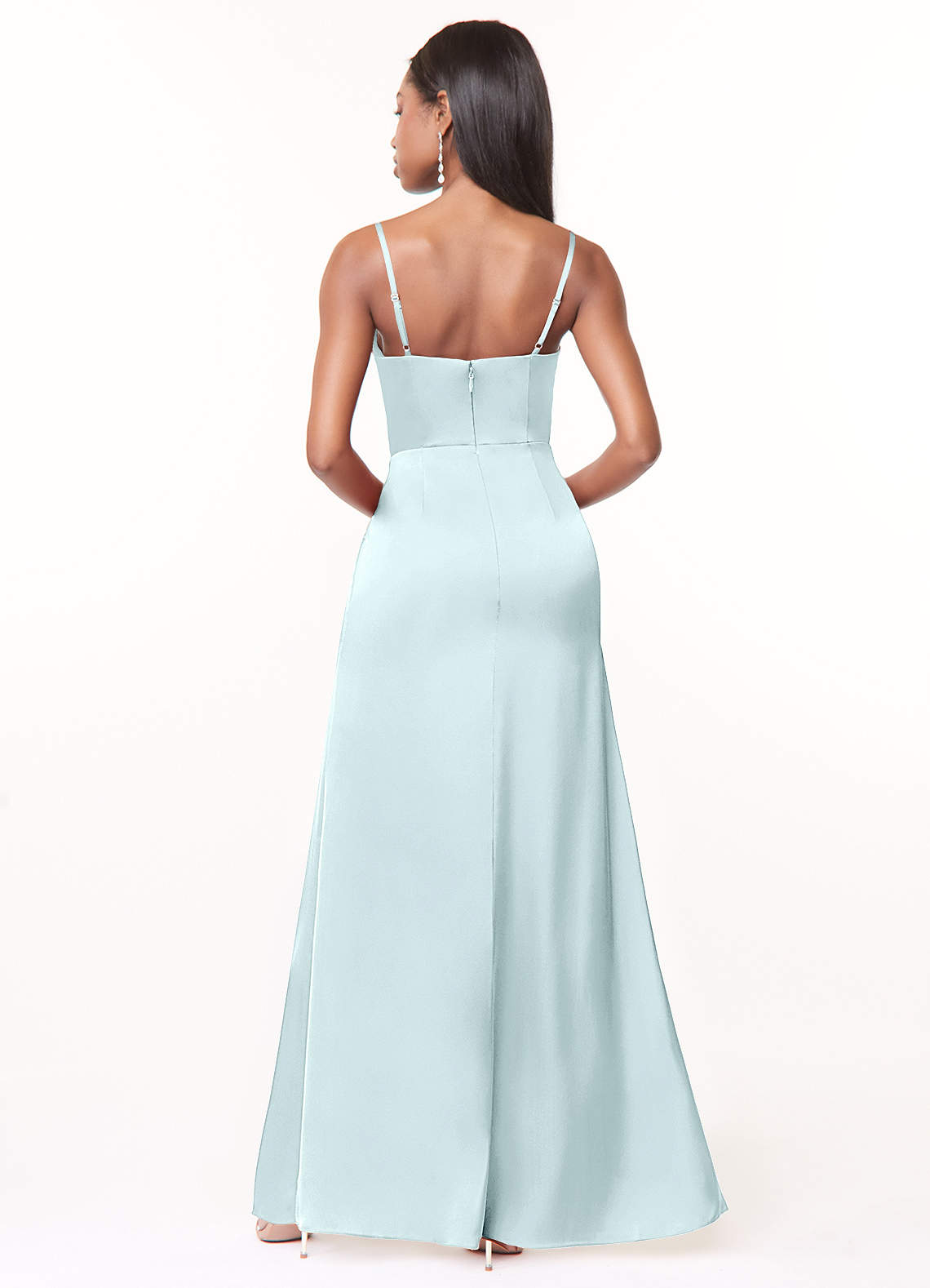 Maci A-Line V-Neck Stretch Satin Bridesmaid Dress in Sea Glass