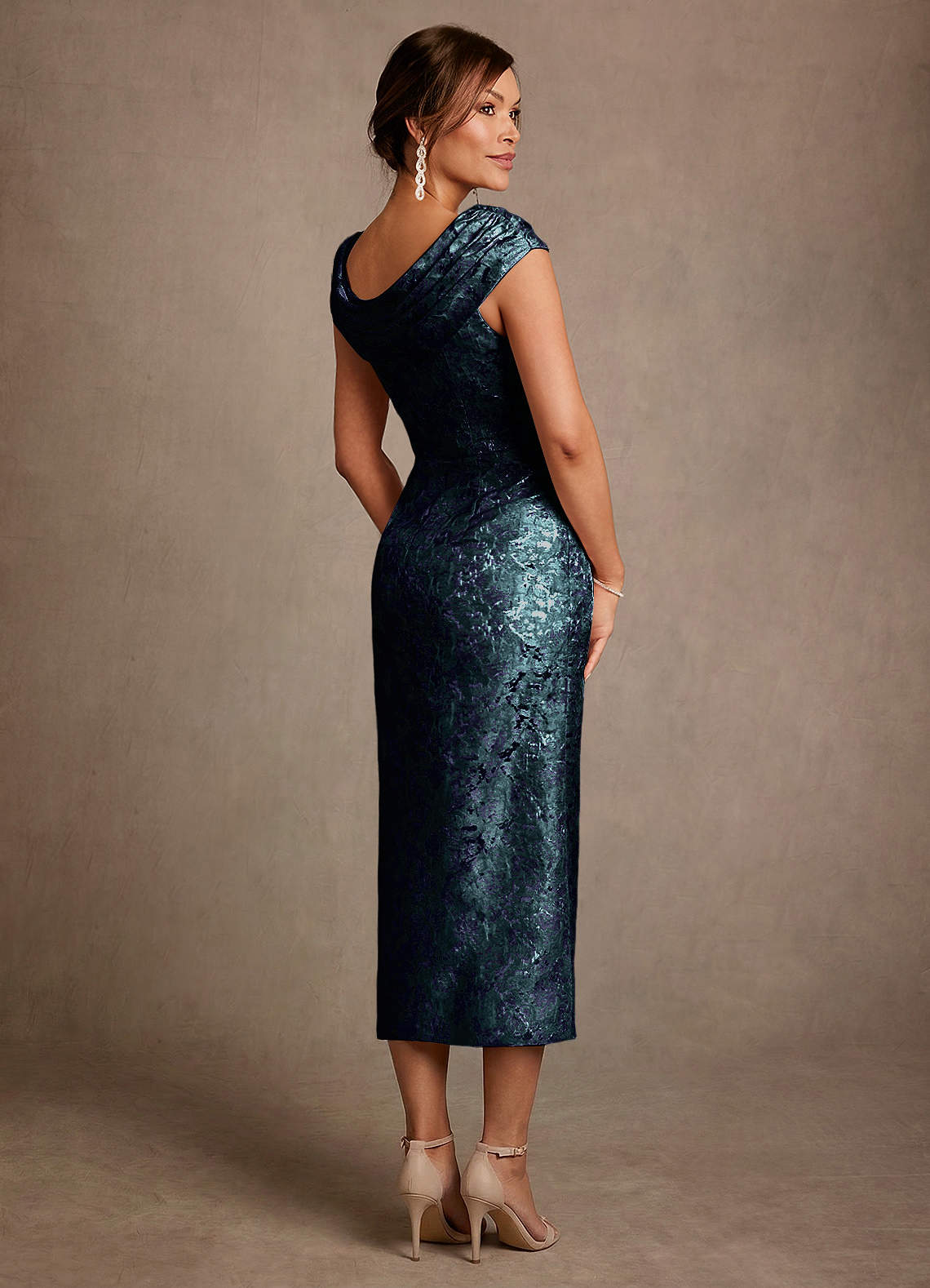 Alpine A-Line Scoop-Neck Jacquard Mother of the Bride Dress in Dark Navy