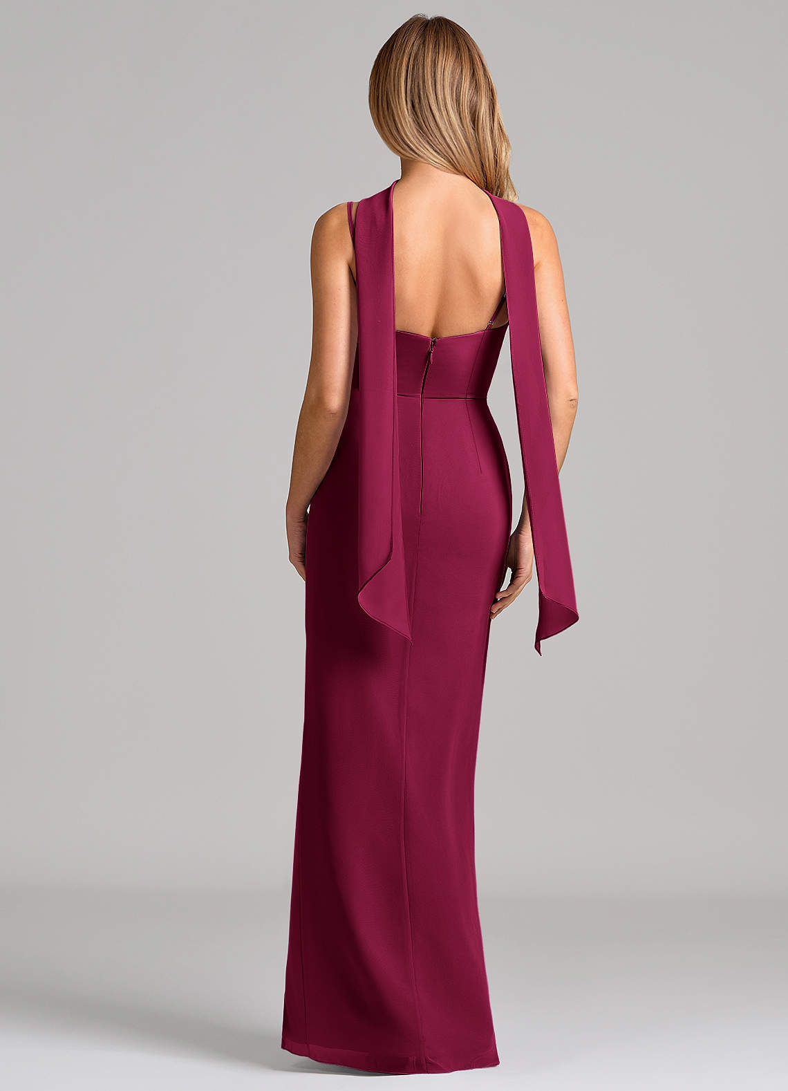 Calandra Sheath Scoop-Neck Chiffon Bridesmaid Dress in Burgundy