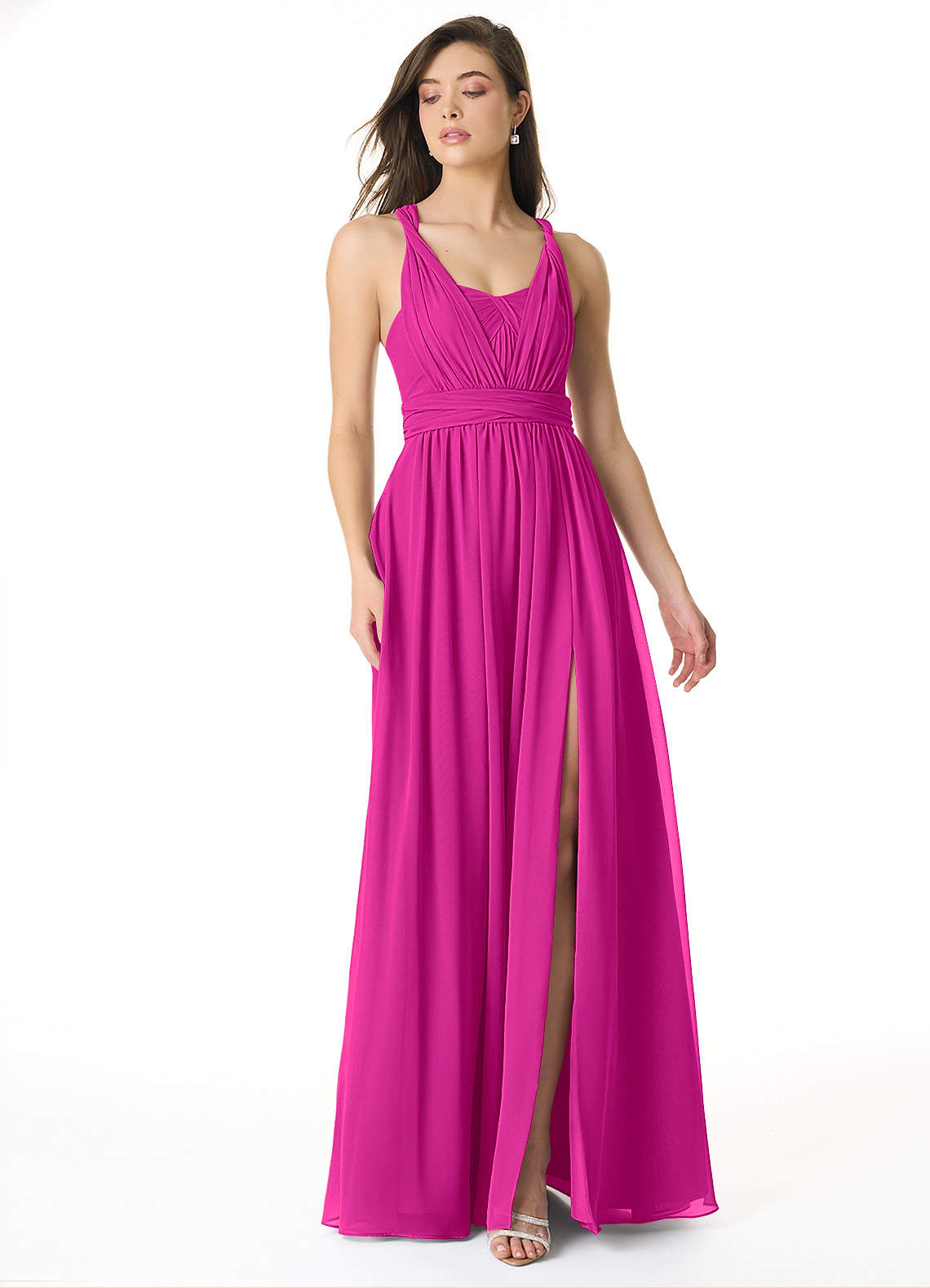 Olani A-Line V-Neck Chiffon Bridesmaid Dress in Fuchsia