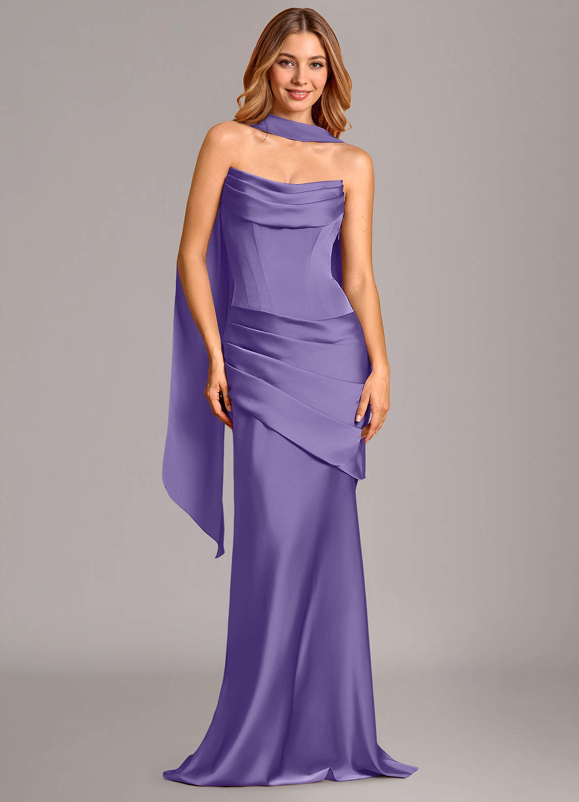 Pelagia Mermaid Cowl-Neck Stretch Satin Bridesmaid Dress in Tahiti