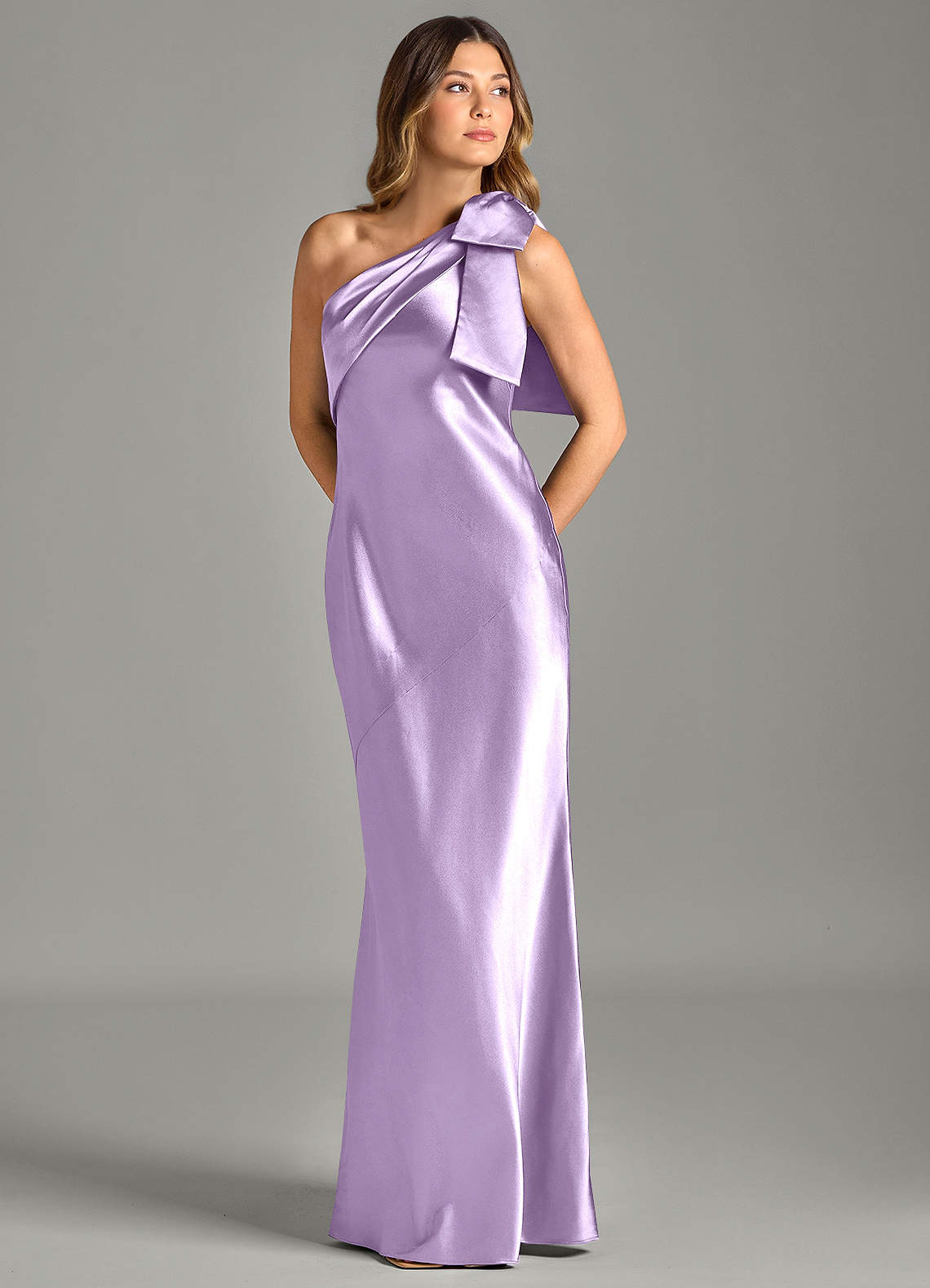 Yuanna Mermaid One-Shoulder Metallic Satin Bridesmaid Dress in Lilac