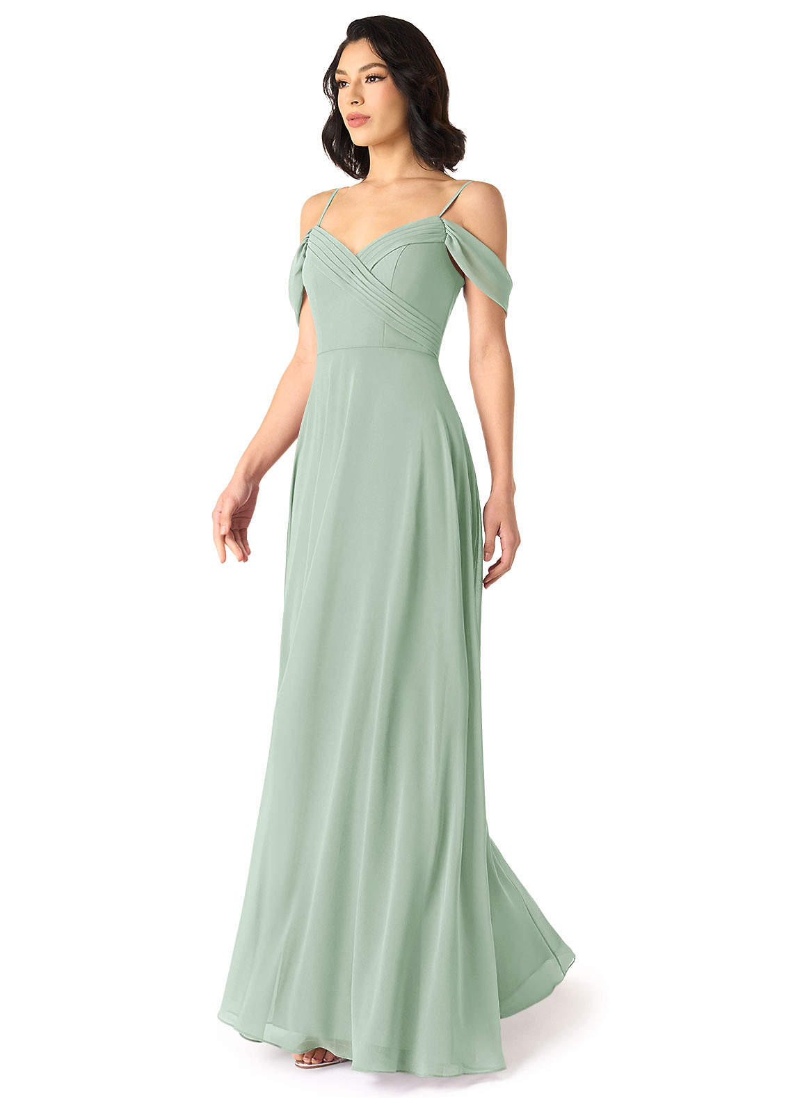 Tancie A-Line Off-the-Shoulder Chiffon Bridesmaid Dress in Agave