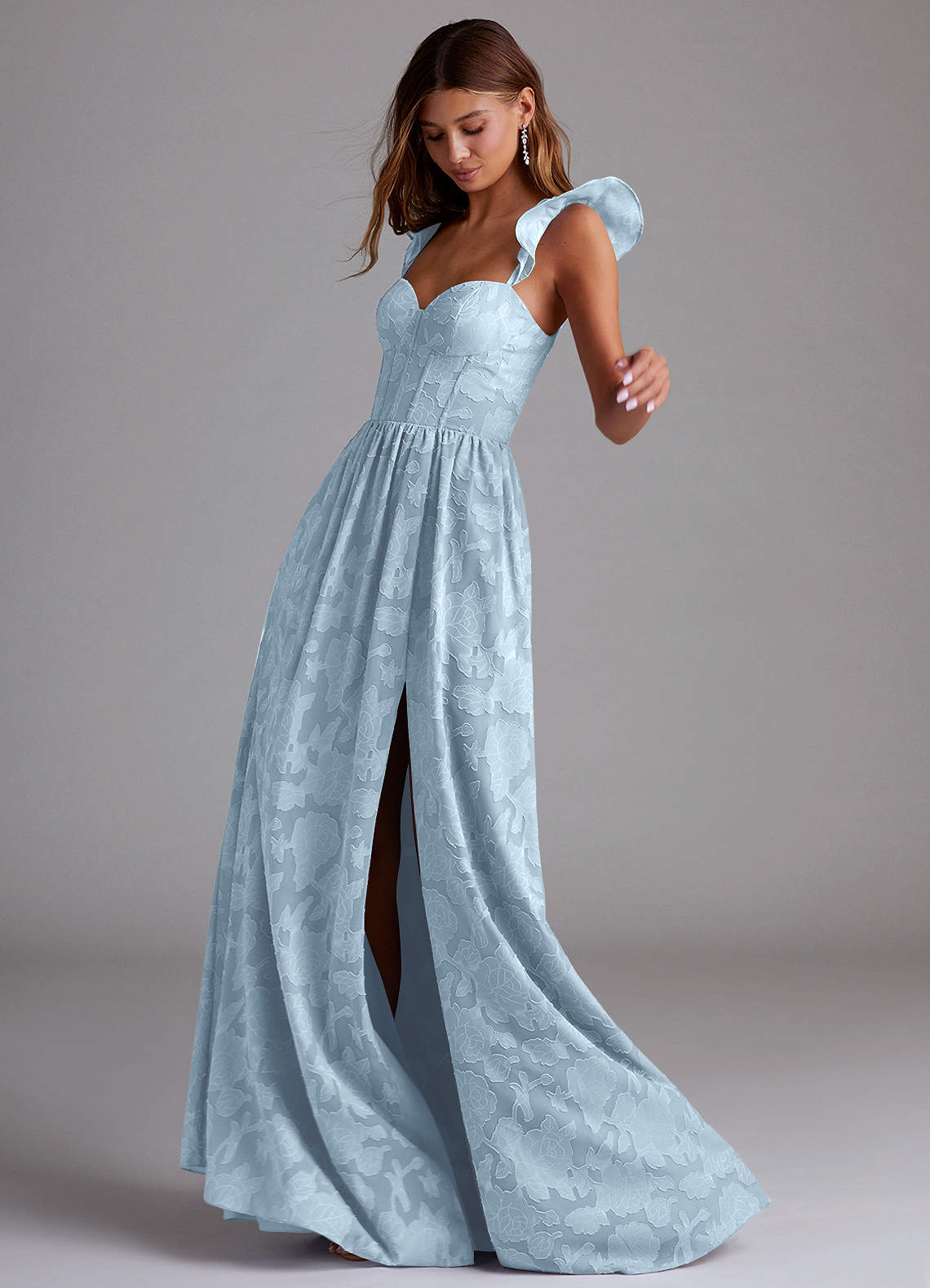 Denisse A-Line Sweetheart Floral Burnout Bridesmaid Dress in Sky Blue