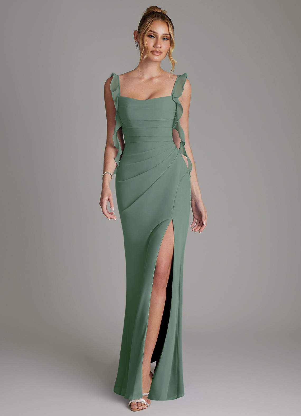 Jessamine Mermaid Sweetheart Chiffon Bridesmaid Dress in Eucalyptus