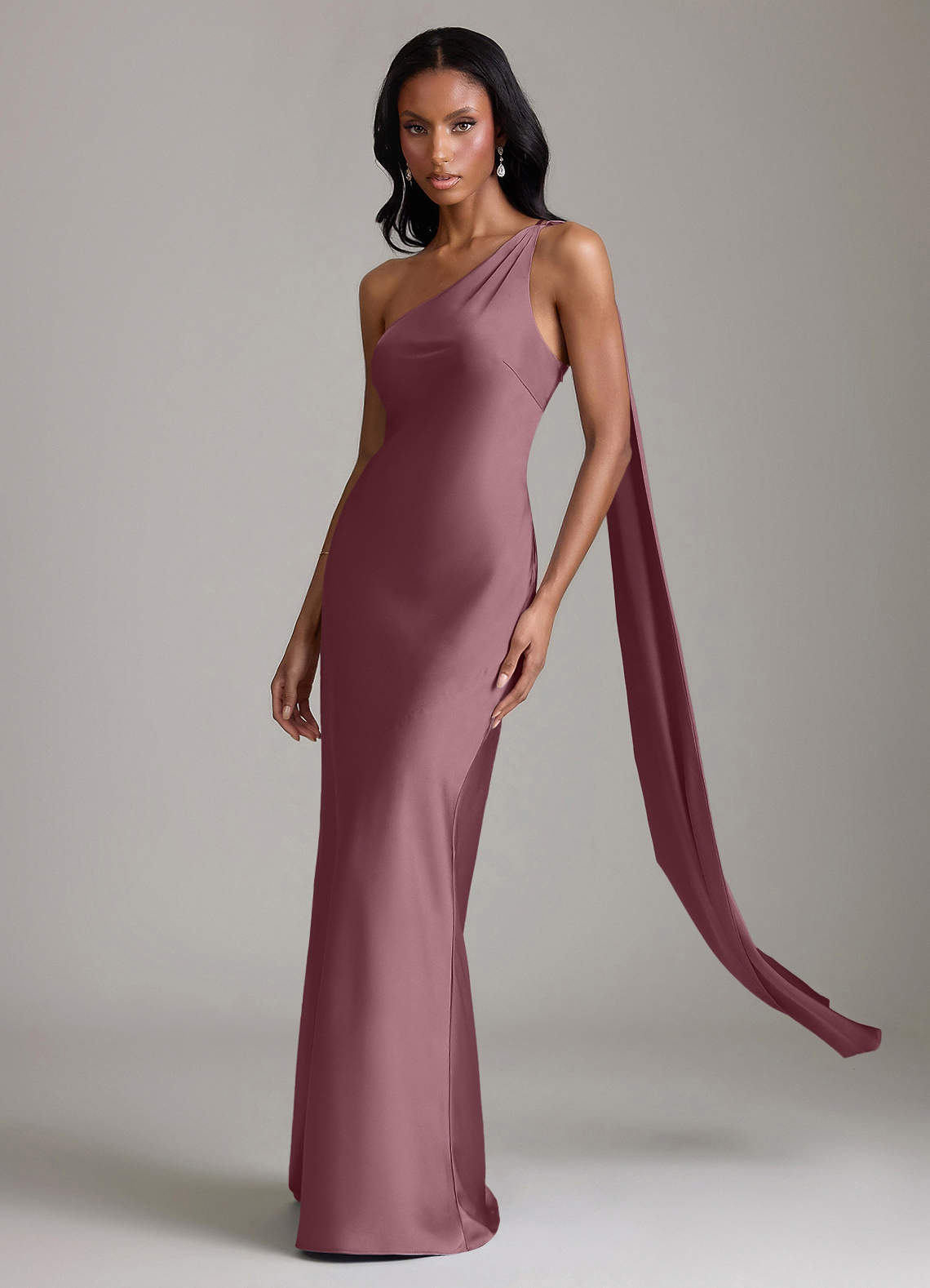 Juniper Mermaid One-Shoulder Stretch Satin Bridesmaid Dress in Amethyst