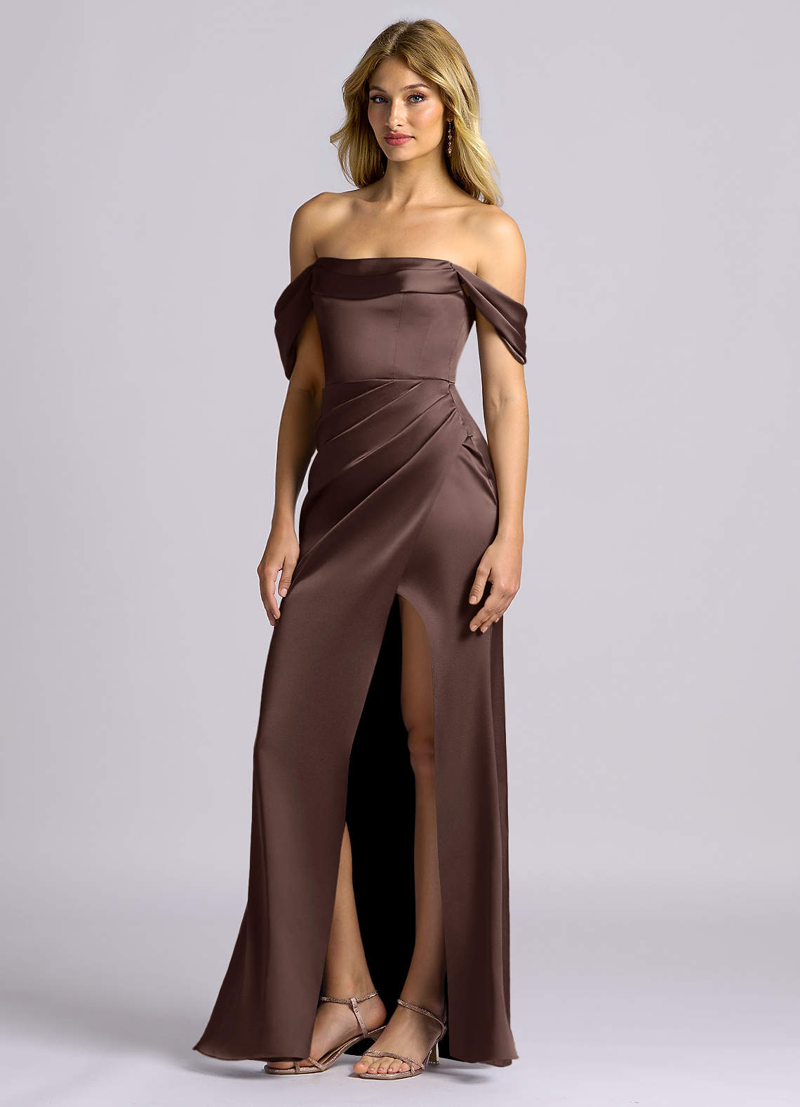 Auden Sheath Off-the-Shoulder Stretch Satin Bridesmaid Dress