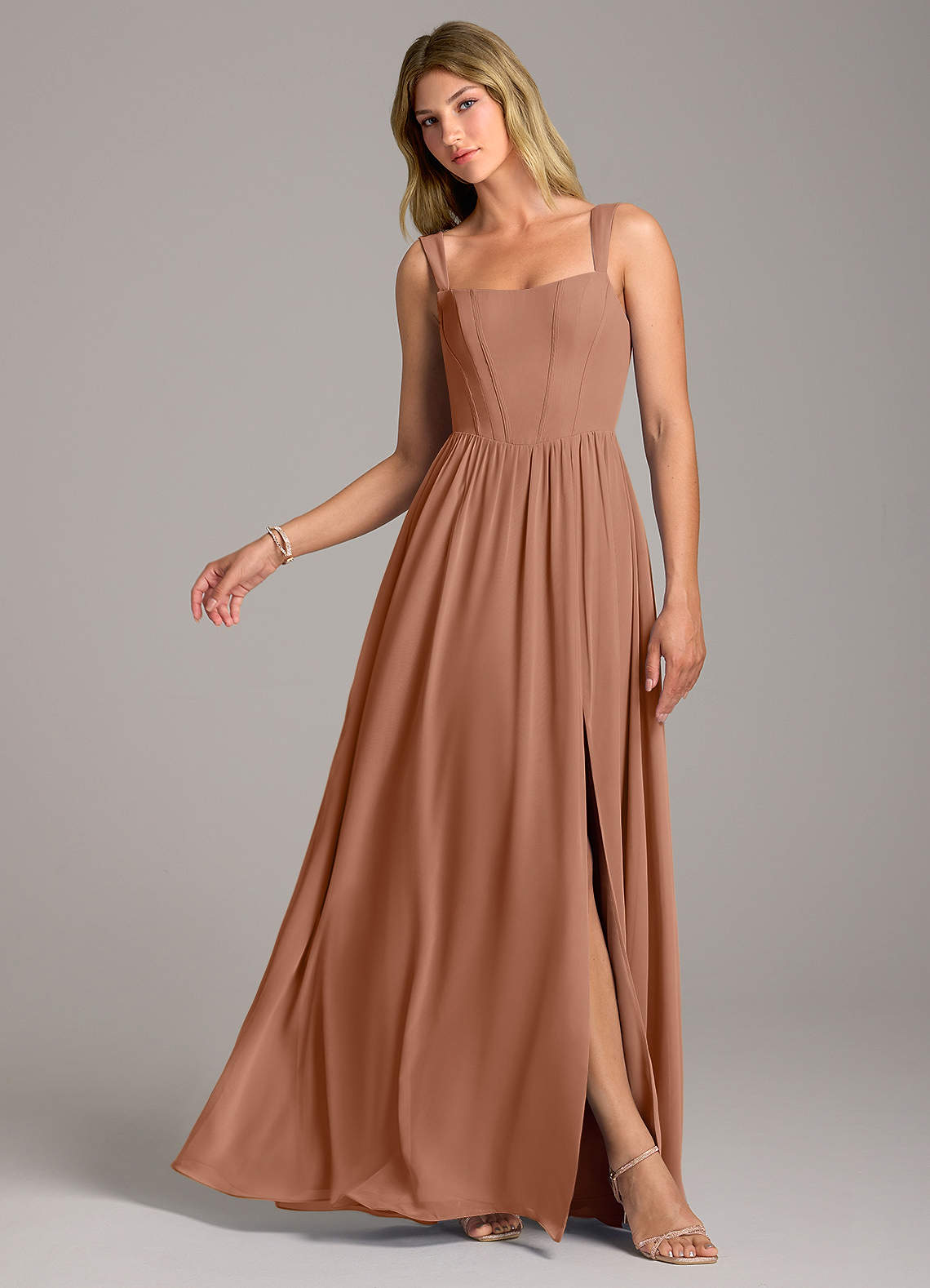 Rosaline A-Line Square-Neck Chiffon Bridesmaid Dress in Bronzer