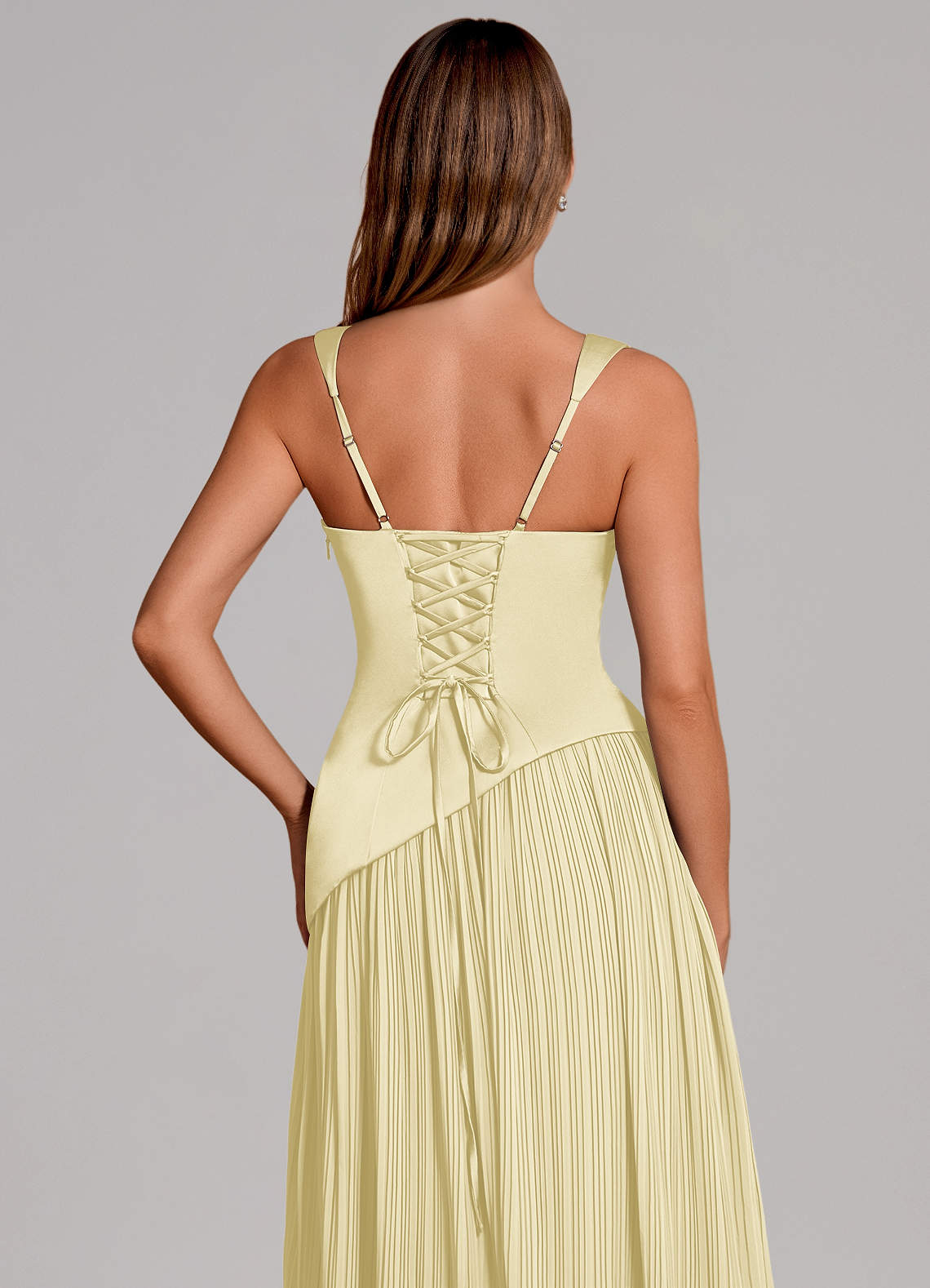 Stephanie A-Line Square-Neck Stretch Satin and Chiffon Bridesmaid Dress in Lemon Sorbet