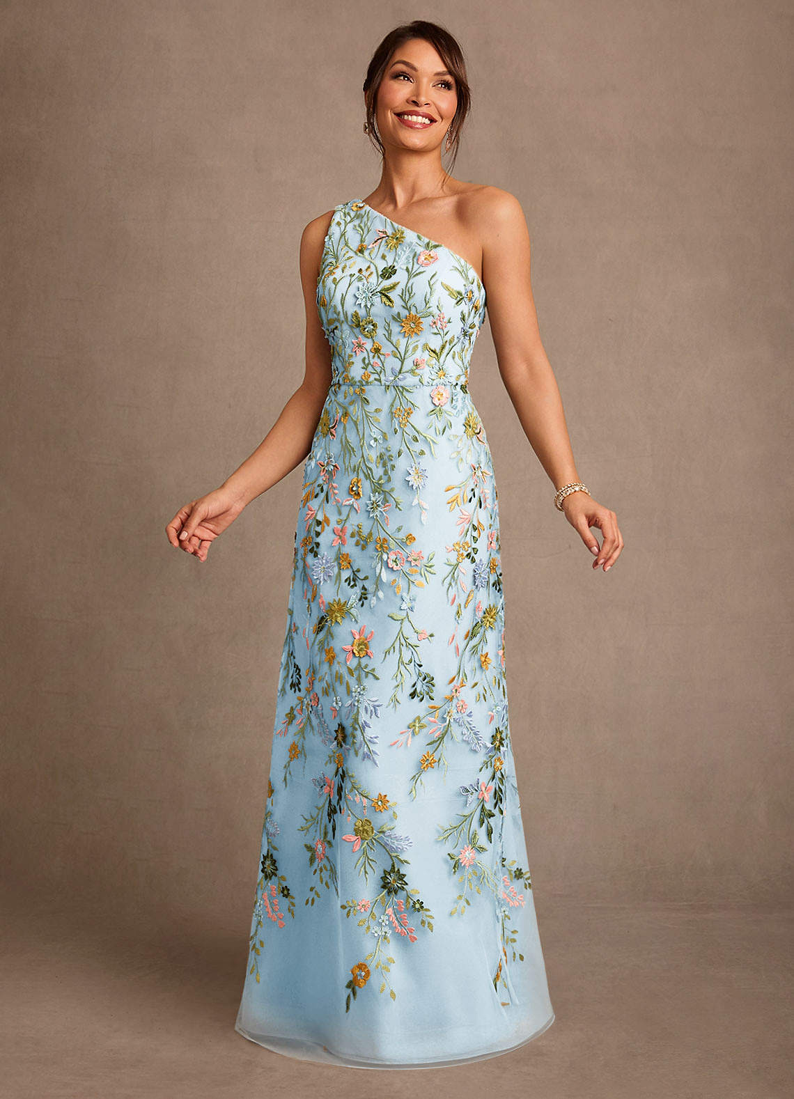 Bertie A-Line One-Shoulder Lace Mother of the Bride Dress in Sky Blue