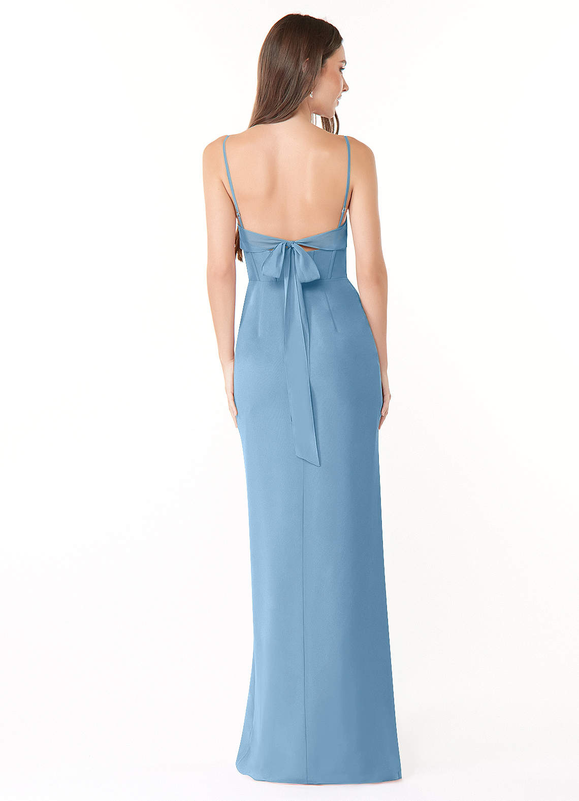 Mai Sheath Cowl-Neck Chiffon Bridesmaid Dress in Steel Blue