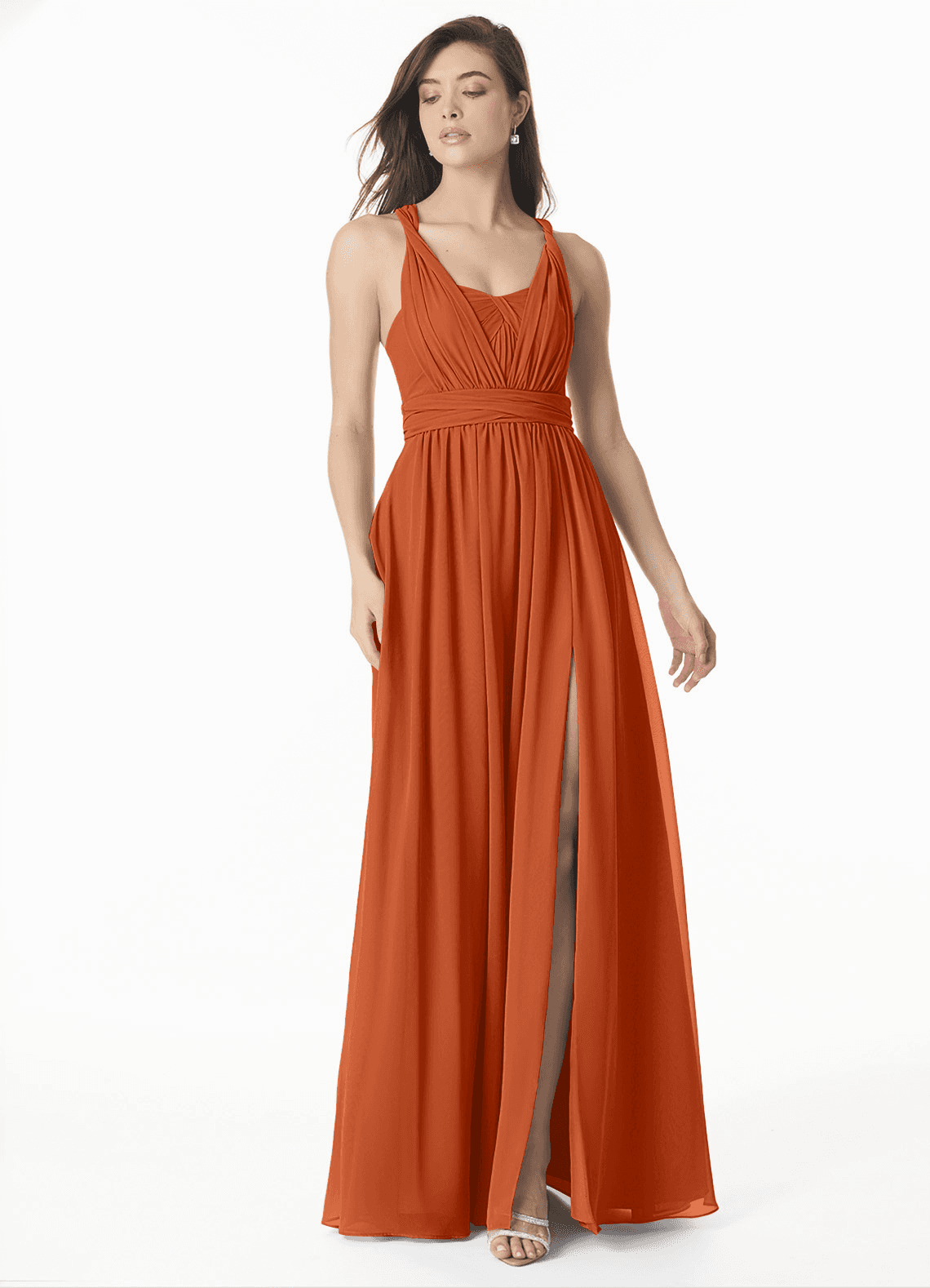 Olani A-Line V-Neck Chiffon Bridesmaid Dress in Burnt Orange