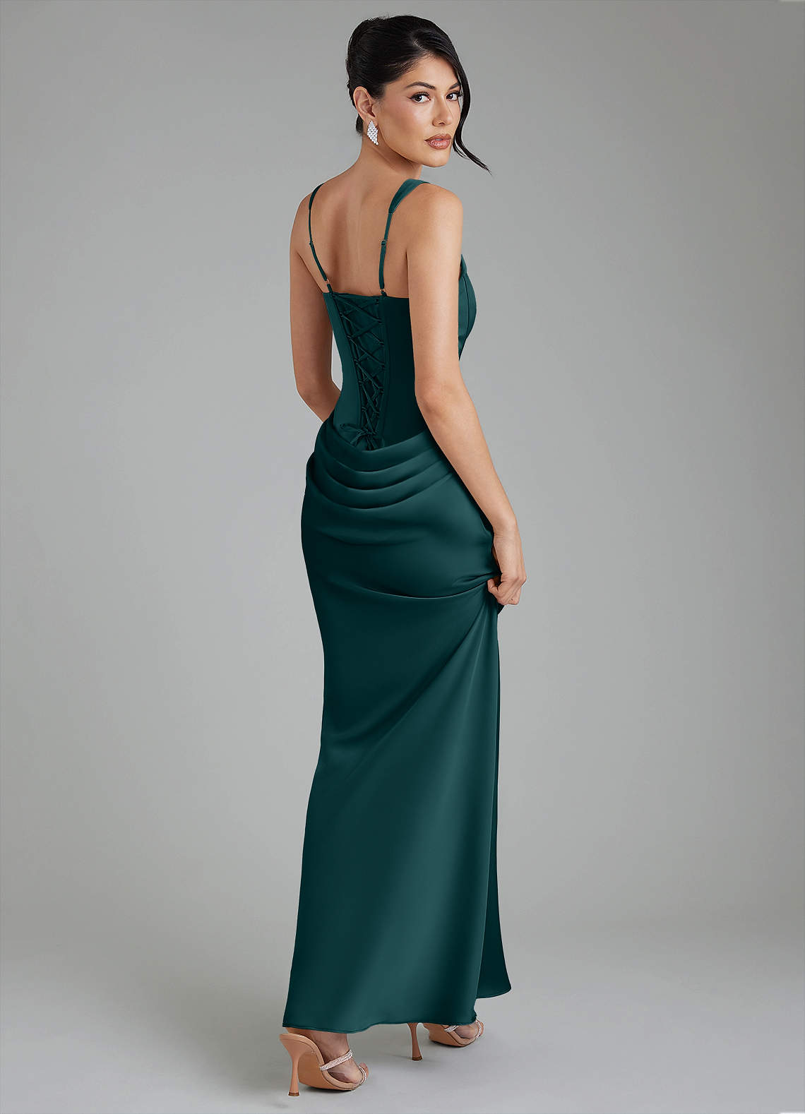 Etta Mermaid Square-Neck Stretch Satin Bridesmaid Dress in Pine