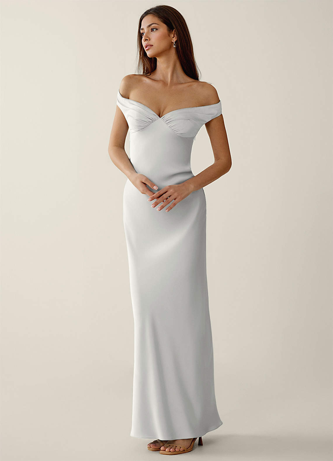 Gwendonme Sheath Off-the-Shoulder Satin Crystal Linen Evening Dress in Pistachio