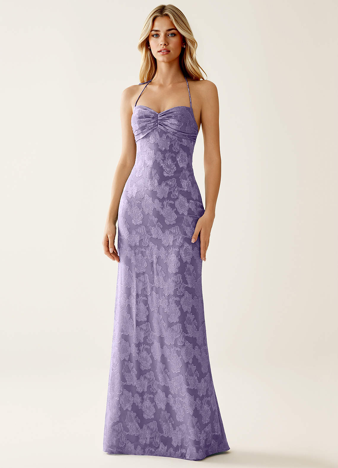 Angena Sheath Halter Floral Burnout Evening Dress in Lilac