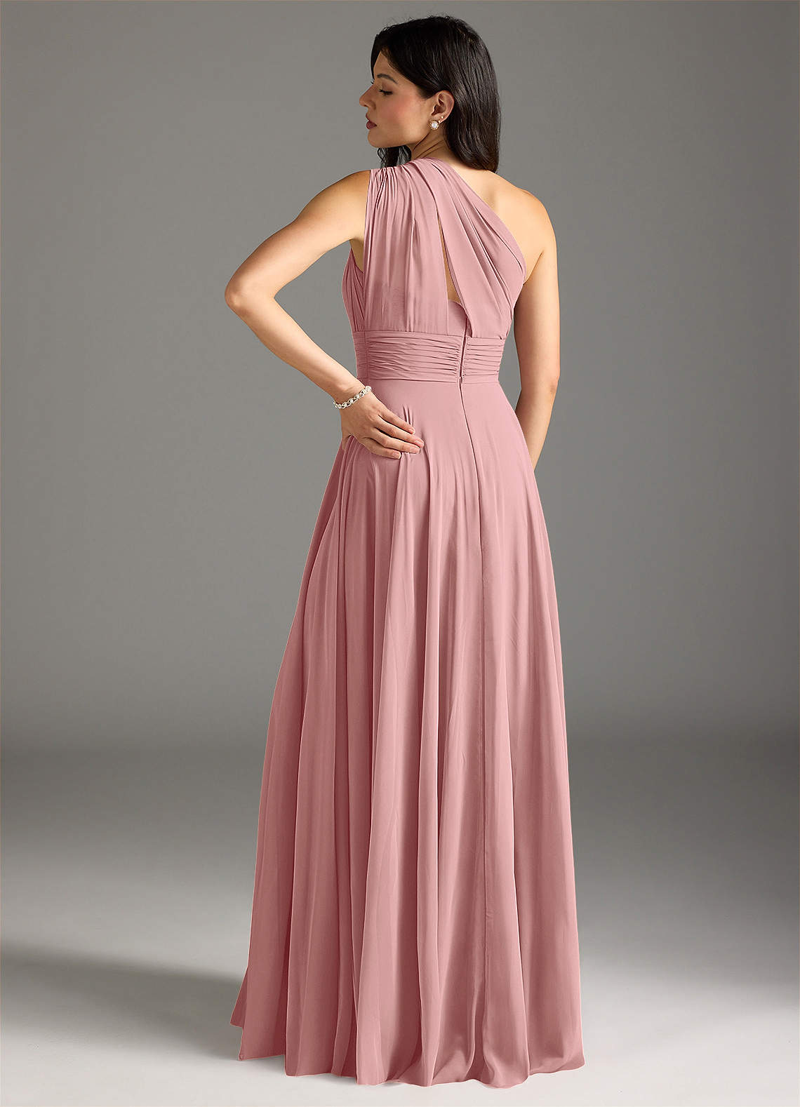 Charlize A-Line One-Shoulder Chiffon Bridesmaid Dress in dusty rose