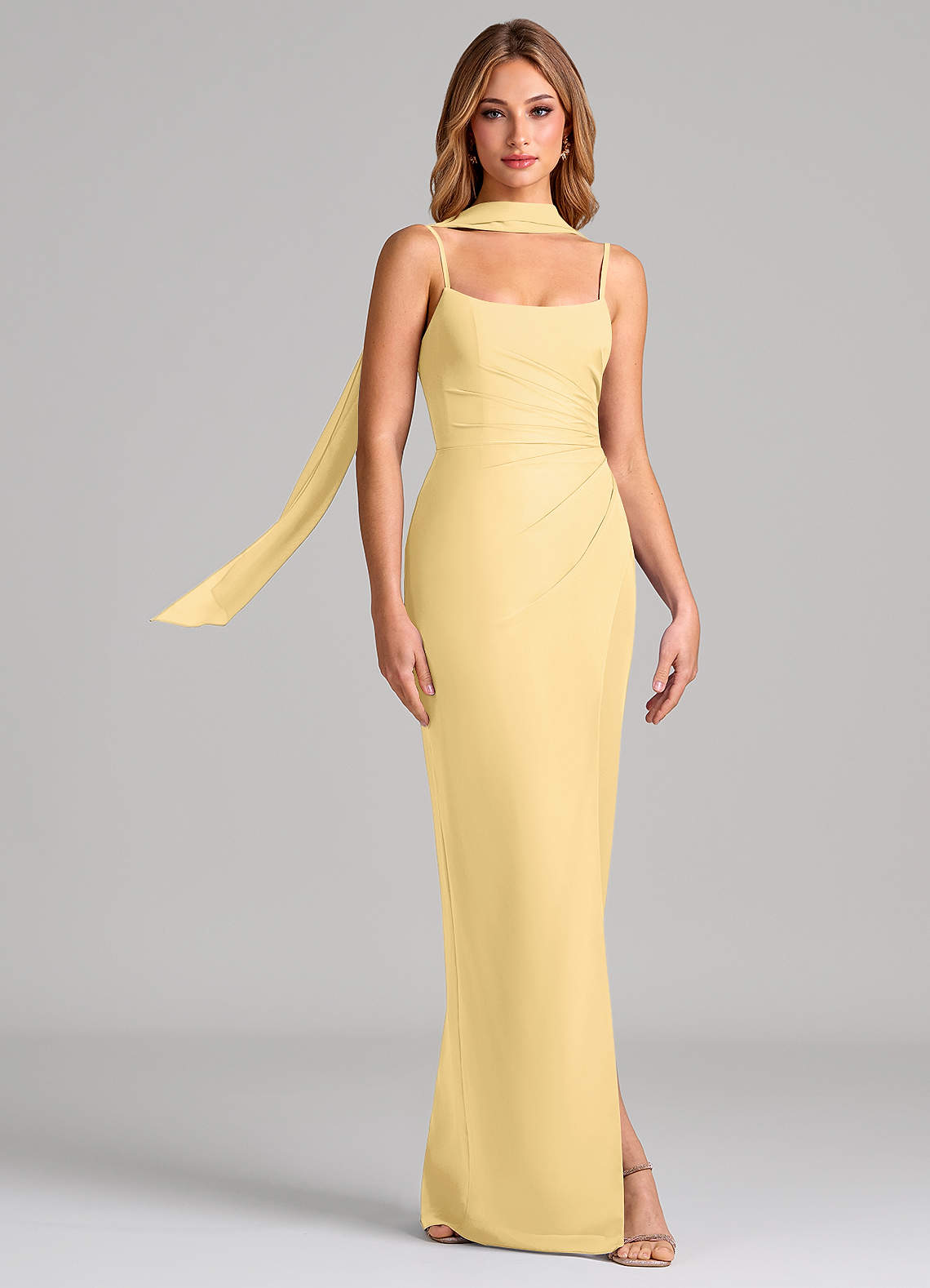 Calandra Sheath Scoop-Neck Chiffon Bridesmaid Dress in Butter