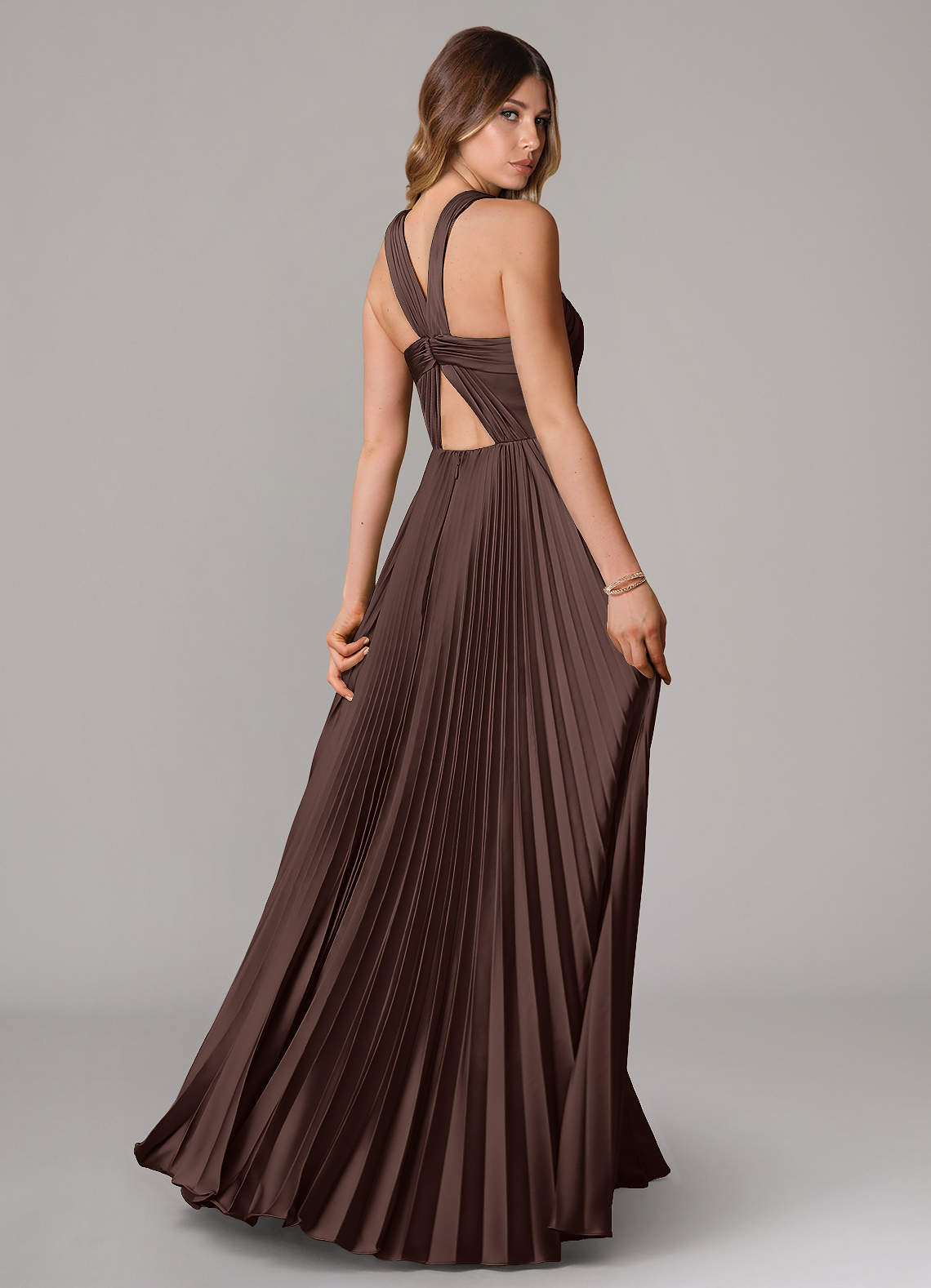 Afra A-Line Halter-Neck Stretch Satin Bridesmaid Dress in Ganache
