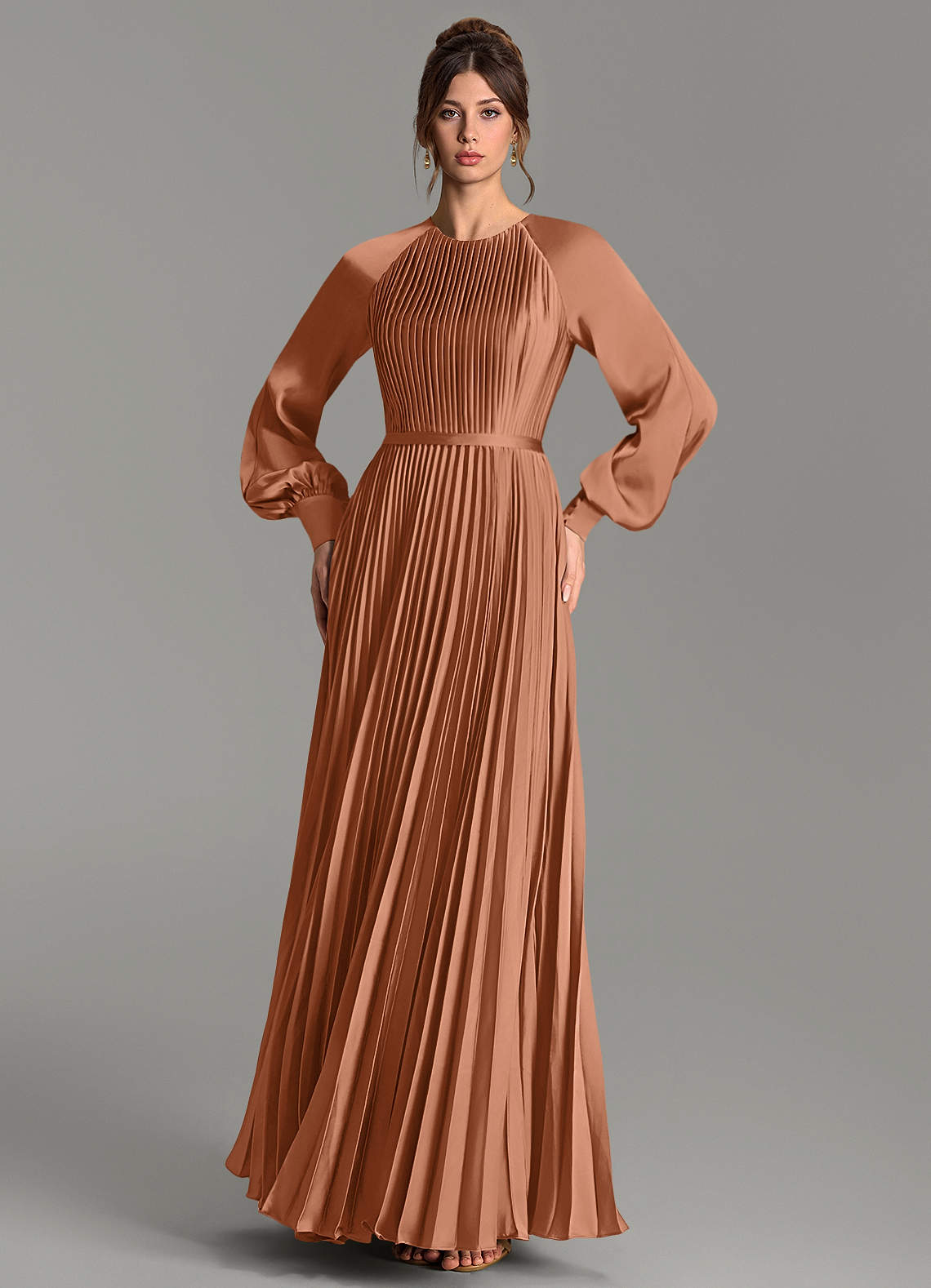 Grayson A-Line Scoop-Neck Stretch Satin Bridesmaid Dress in Bronzer