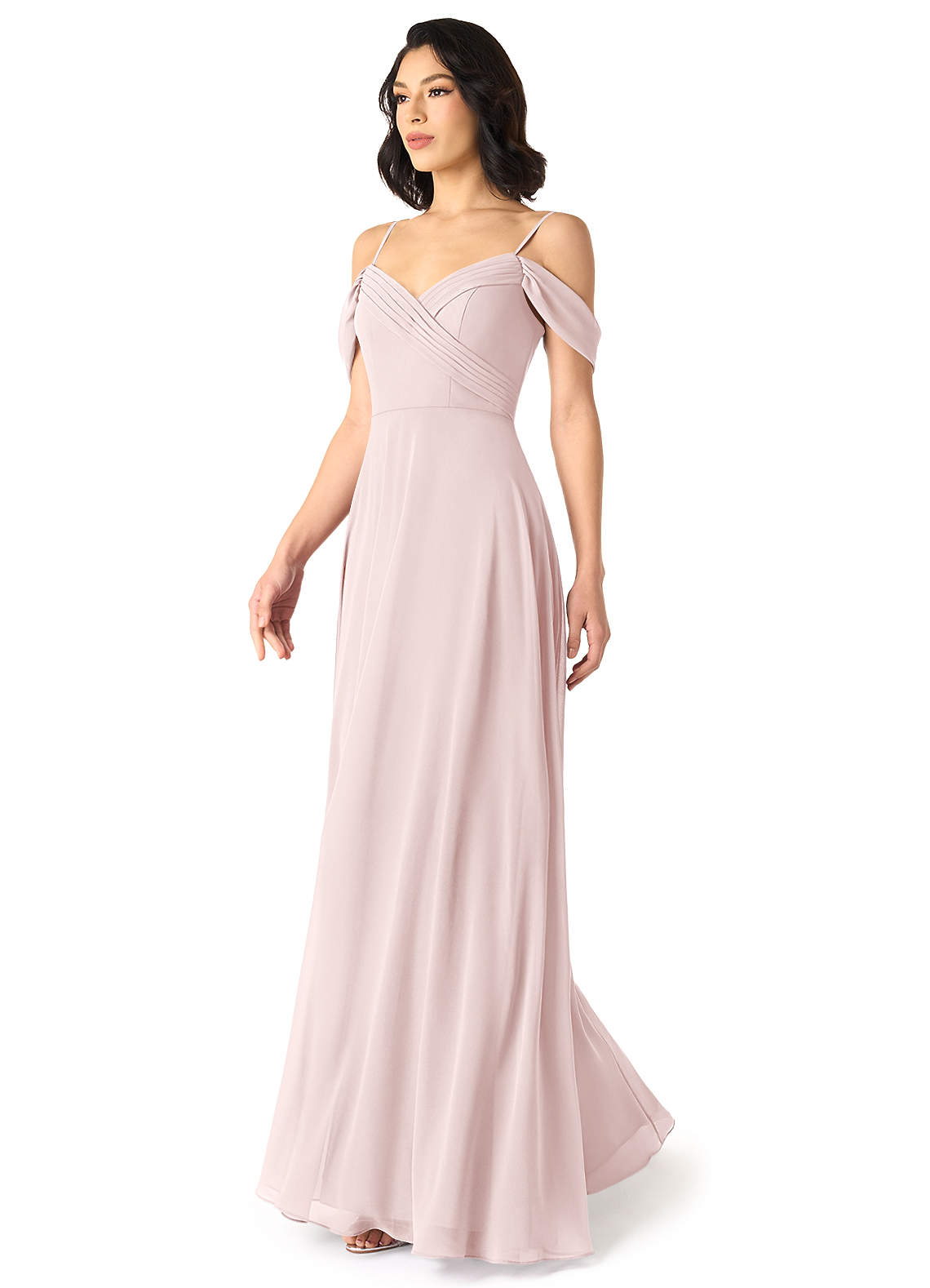 Tancie A-Line Off-the-Shoulder Chiffon Bridesmaid Dress in Blushing Pink