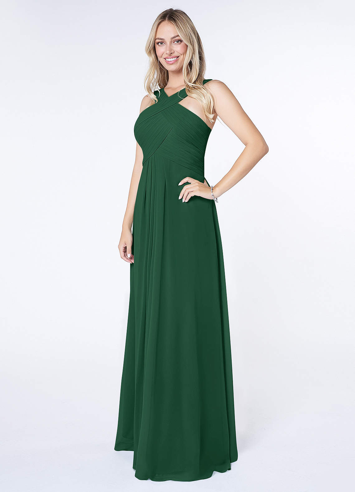Kaleigh A-Line Halter Chiffon Bridesmaid Dress in Dark Green