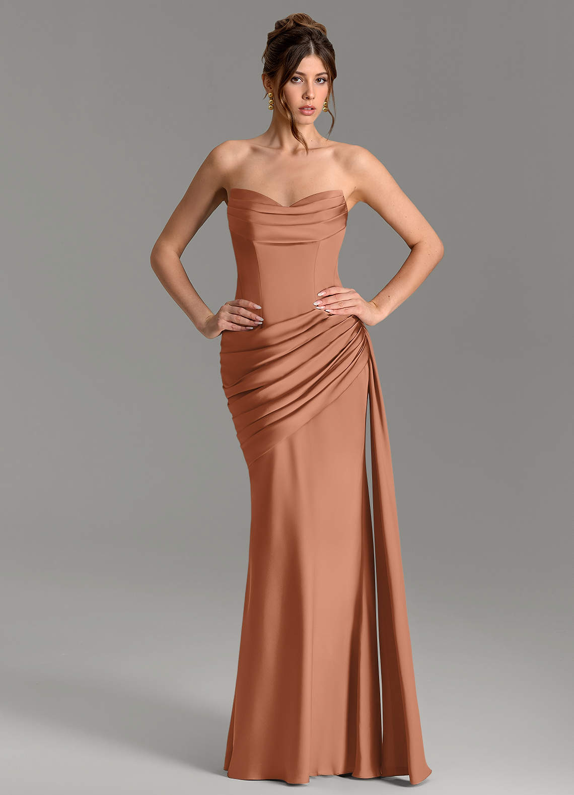 Zorah Mermaid Sweetheart Stretch Satin Bridesmaid Dress in Bronzer