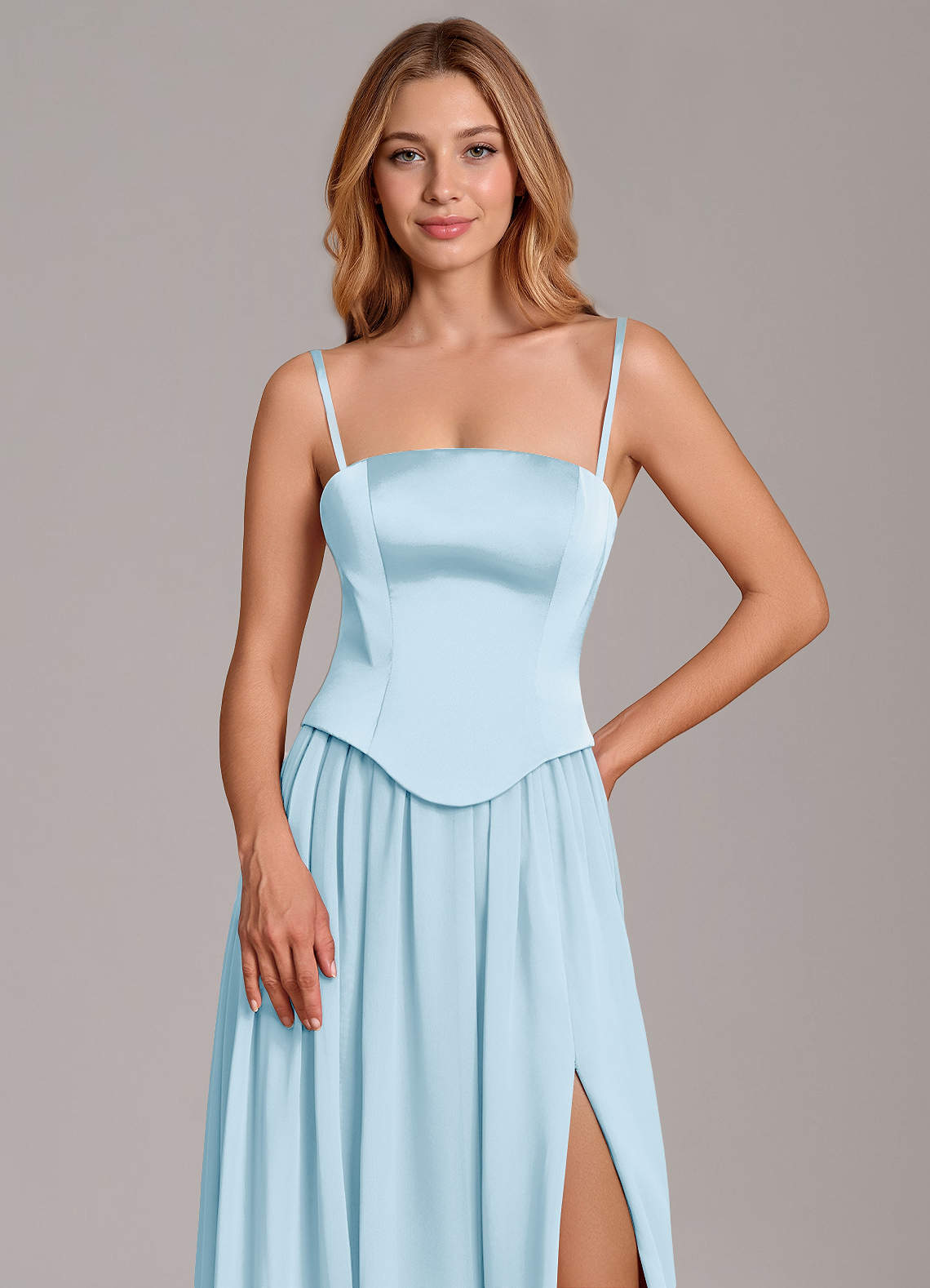 Cadence A-Line Strapless Chiffon and Stretch Satin Bridesmaid Dress in Sky Blue