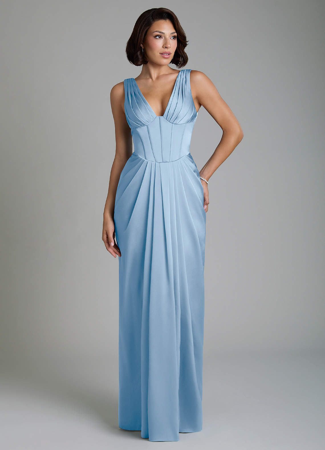 Vanya Sheath V-Neck Stretch Satin Bridesmaid Dress in Powder Blue