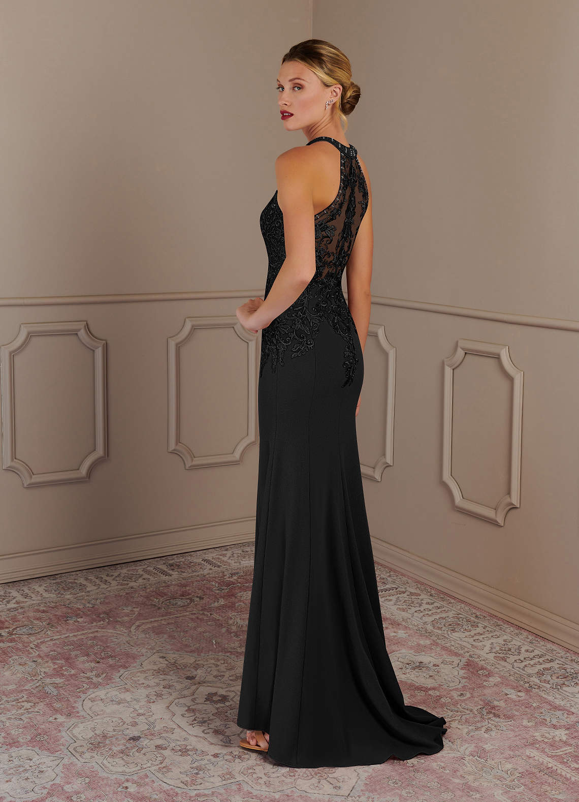 Tyra Mermaid Halter Tulle and Stretch Crepe Mother of the Bride Dress in black