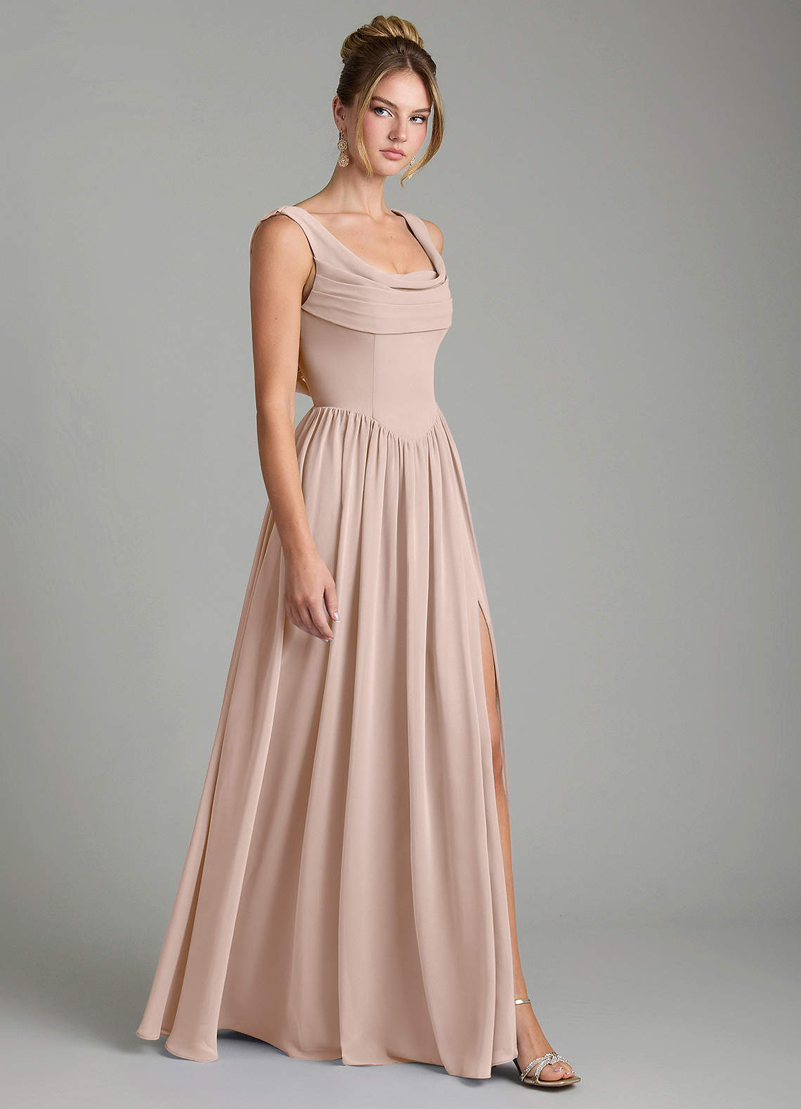 Novi A-Line Square-Neck Chiffon Bridesmaid Dress in English Rose