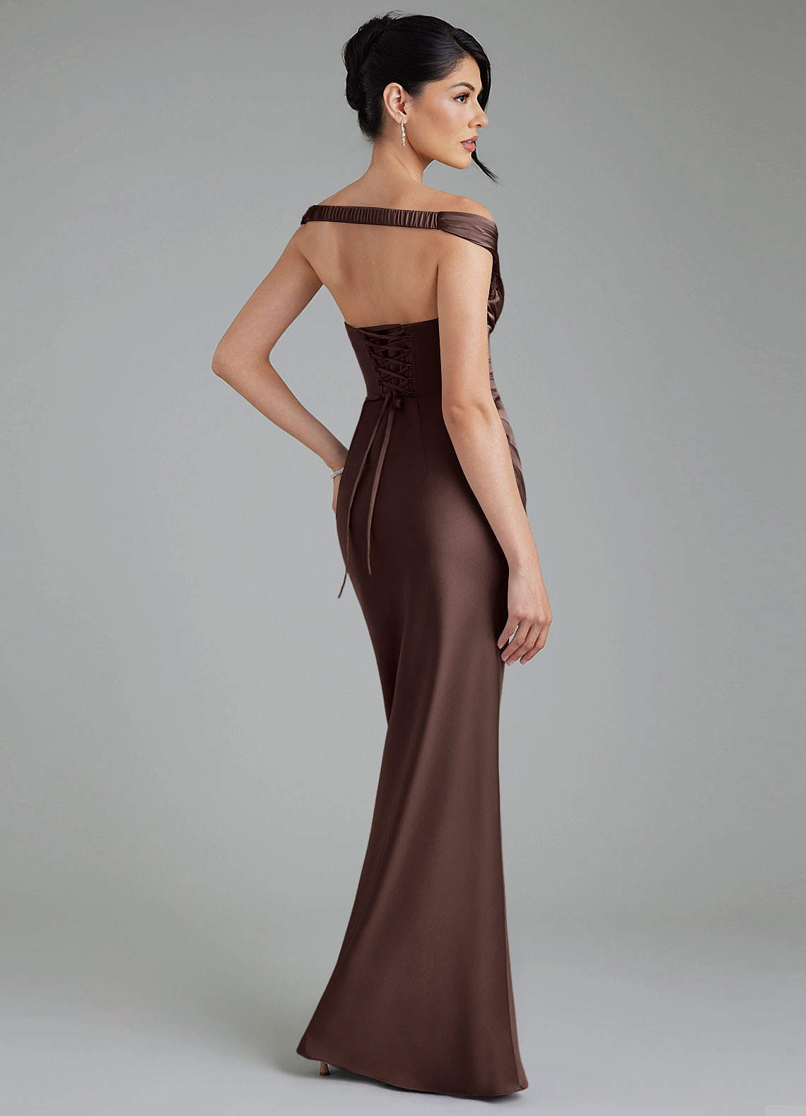 Stella Sheath V-Neck Stretch Satin Bridesmaid Dress in Ganache