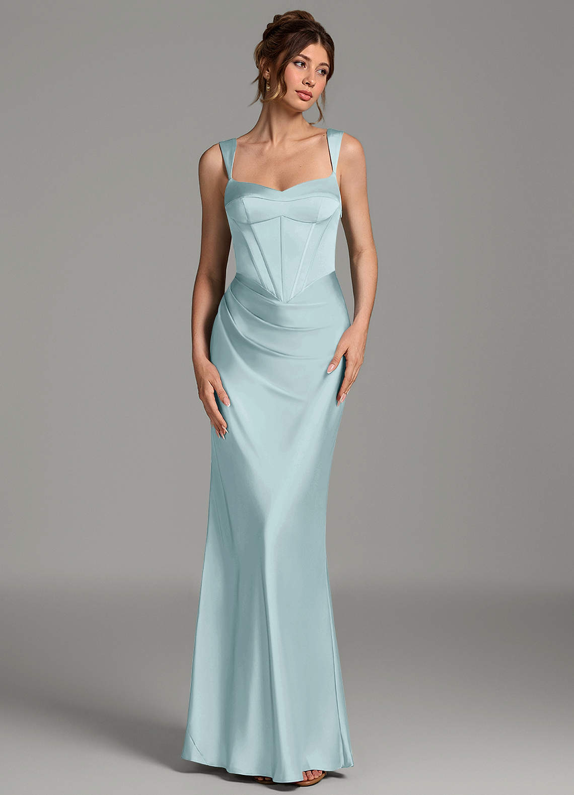 Mela Sheath Sweetheart Stretch Satin Bridesmaid Dress in Mist