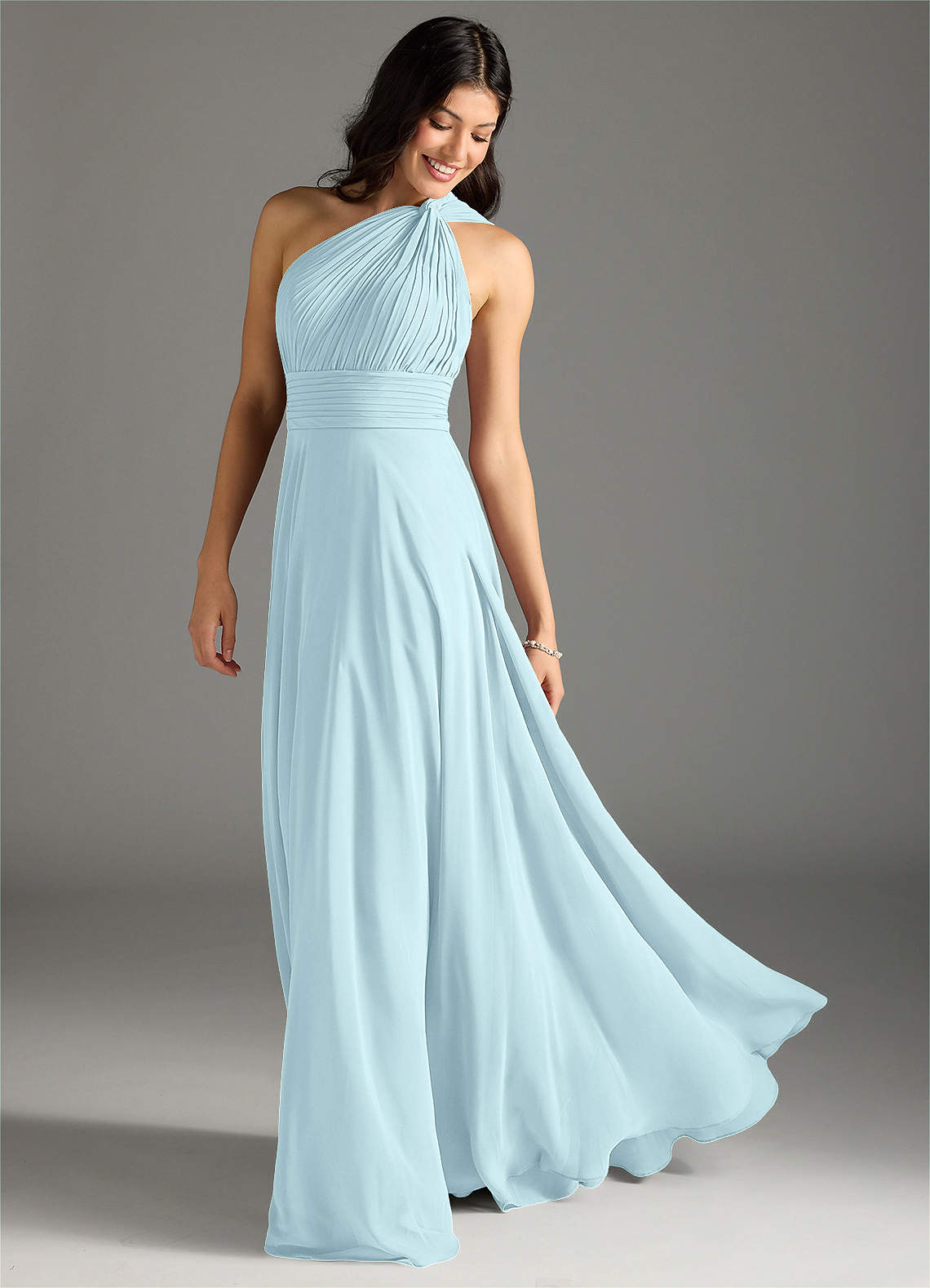 Charlize A-Line One-Shoulder Chiffon Bridesmaid Dress in Cloud Blue