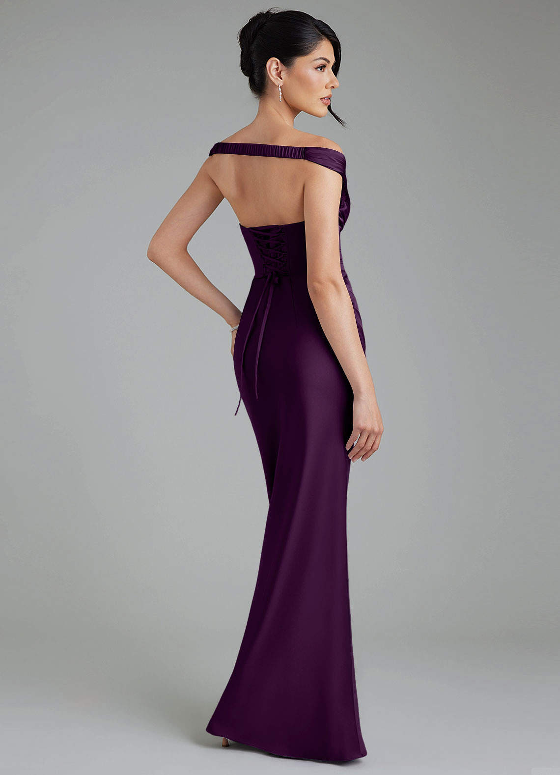 Stella Sheath V-Neck Stretch Satin Bridesmaid Dress in Grape
